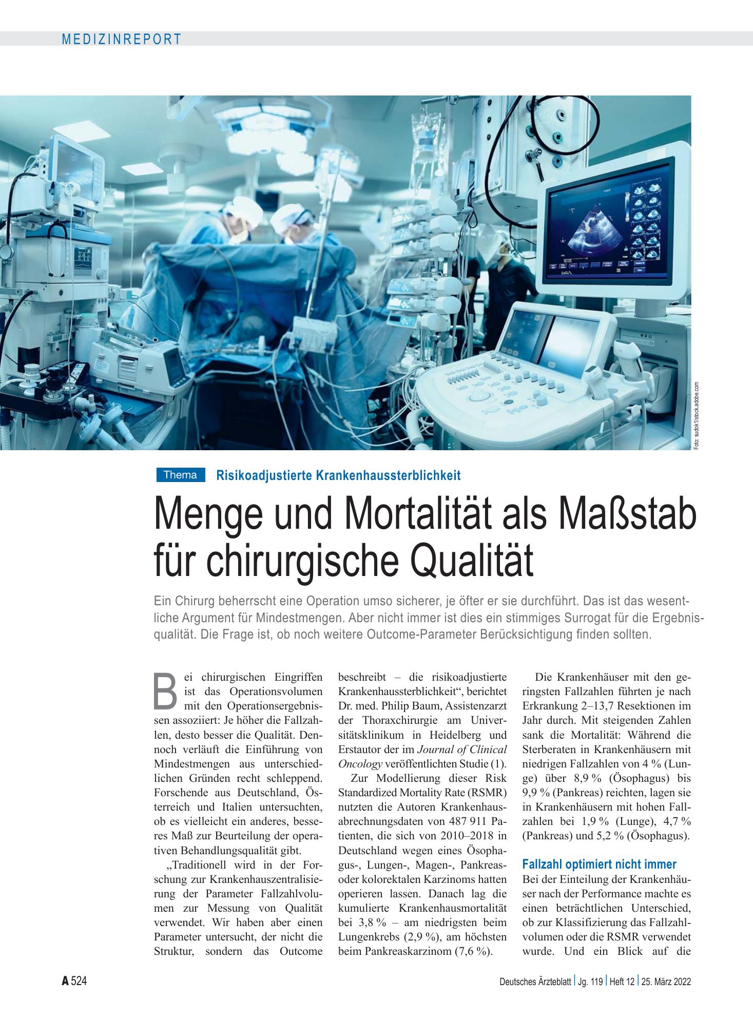 Vorschauseite 1: Risikoadjustierte Krankenhaussterblichkeit: Menge und Mortalität als Maßstab für chirurgische Qualität – Deutsches Ärzteblatt