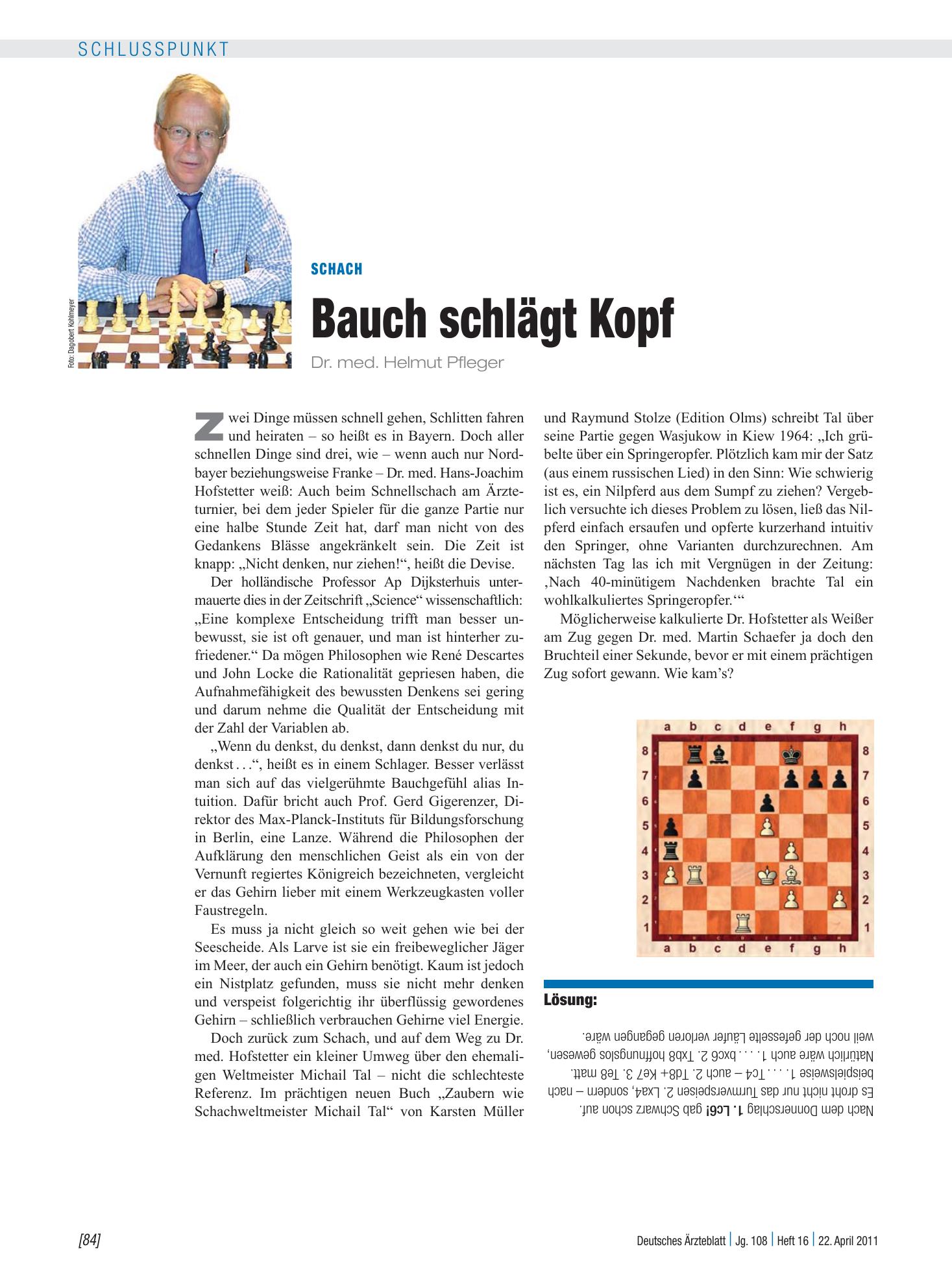 Vorschauseite 1: Schach: Bauch schlägt Kopf – Deutsches Ärzteblatt