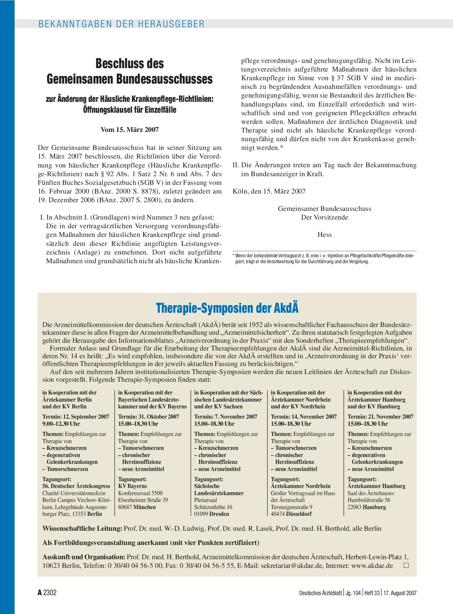 Vorschauseite 1: Therapie-Symposien der AkdÄ – Deutsches Ärzteblatt