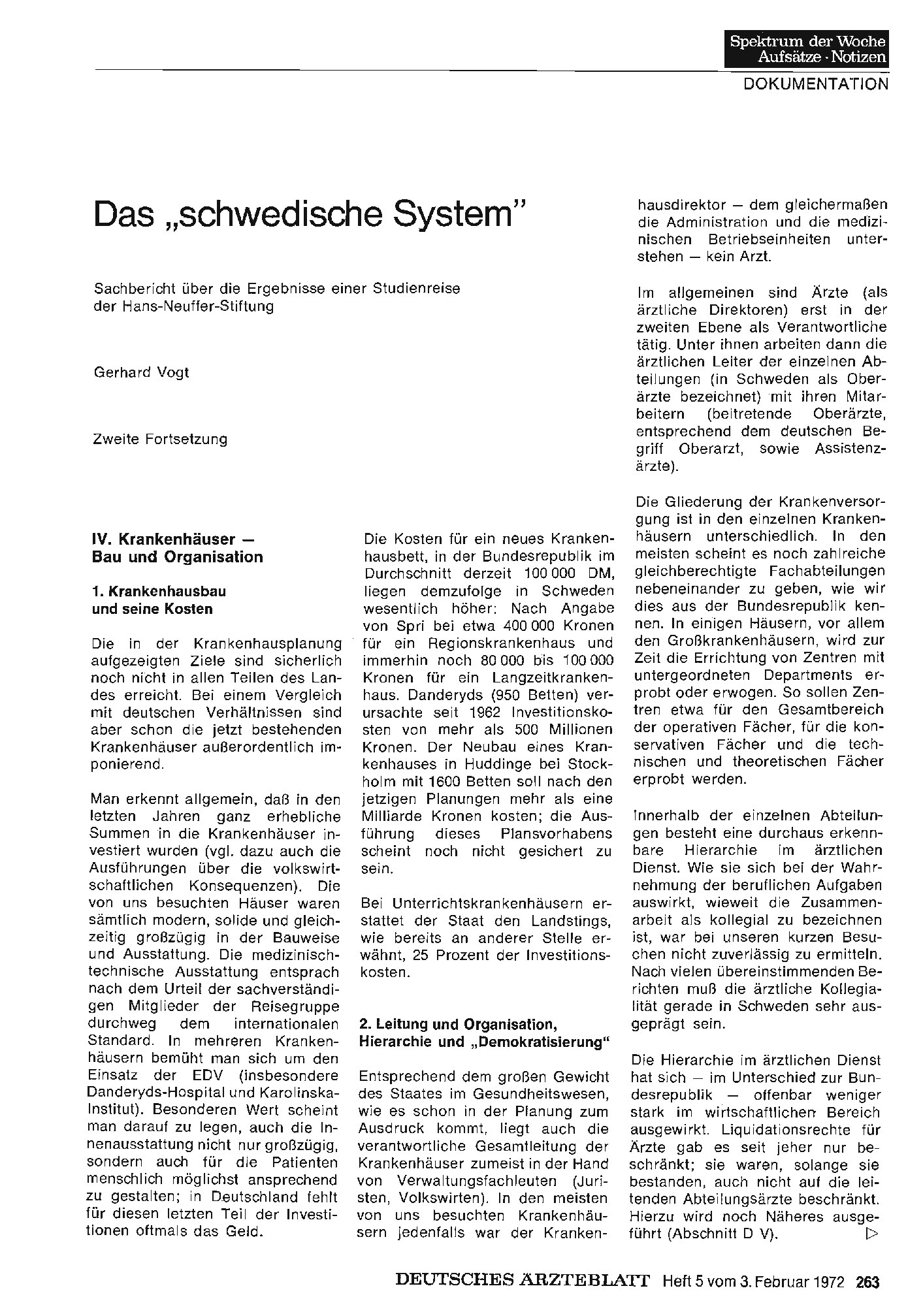Vorschauseite 1: Das „schwedische System": Sachbericht über die Ergebnisse einer Studienreise der Hans-Neuffer-Stiftung
