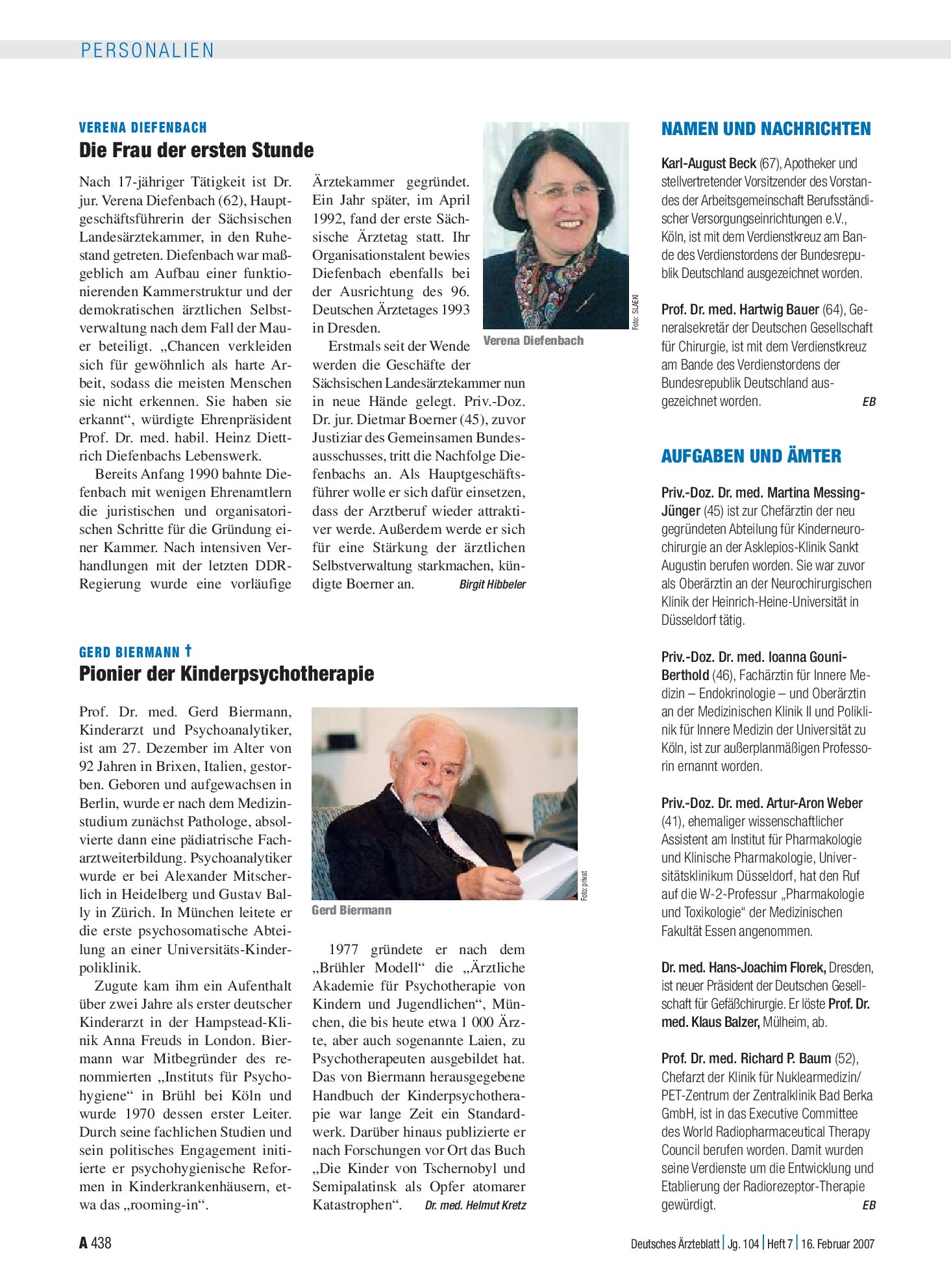 Vorschauseite 1: Aufgaben und Ämter – Deutsches Ärzteblatt