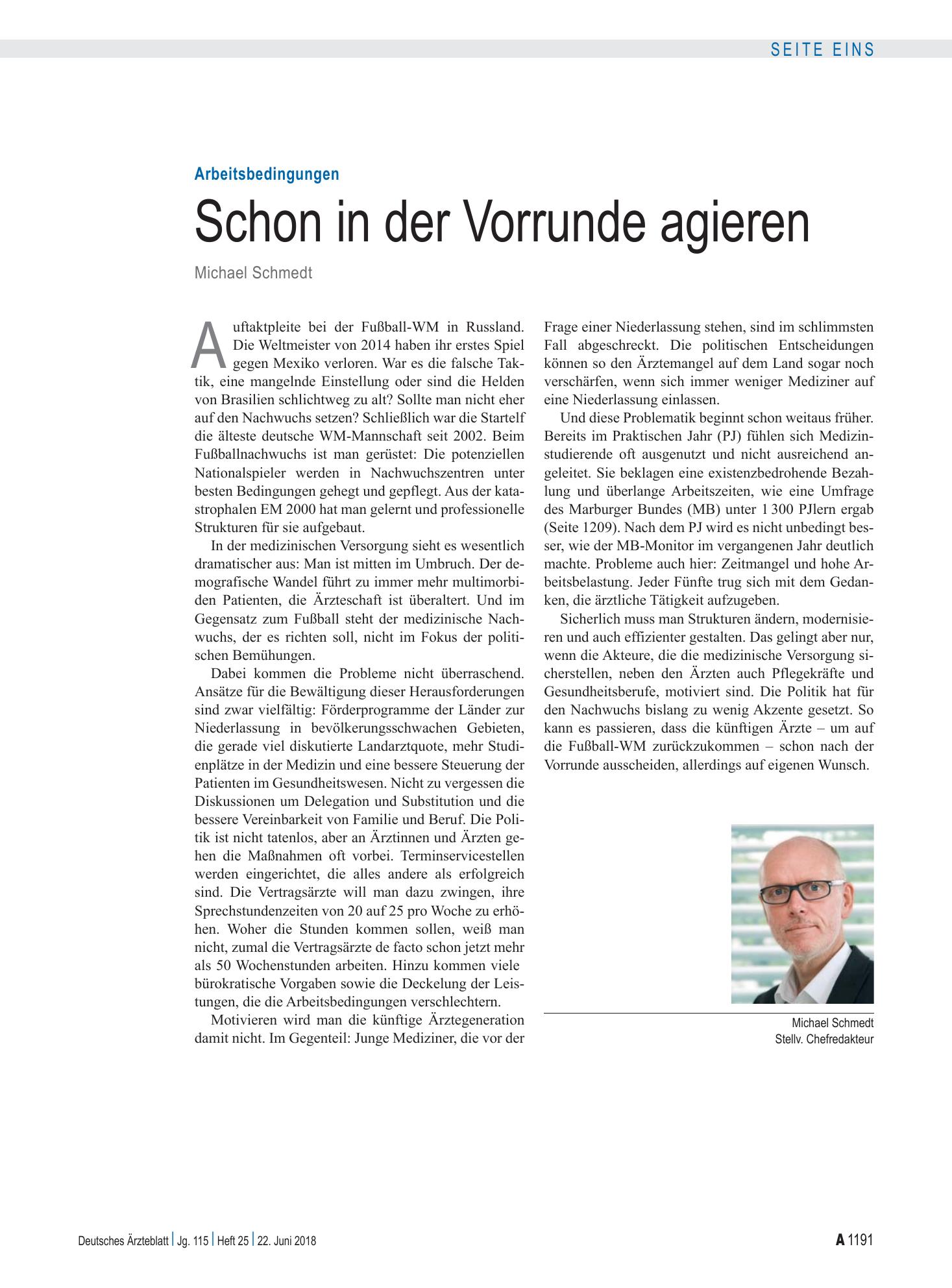 Vorschauseite 1: Arbeitsbedingungen: Schon in der Vorrunde agieren – Deutsches Ärzteblatt