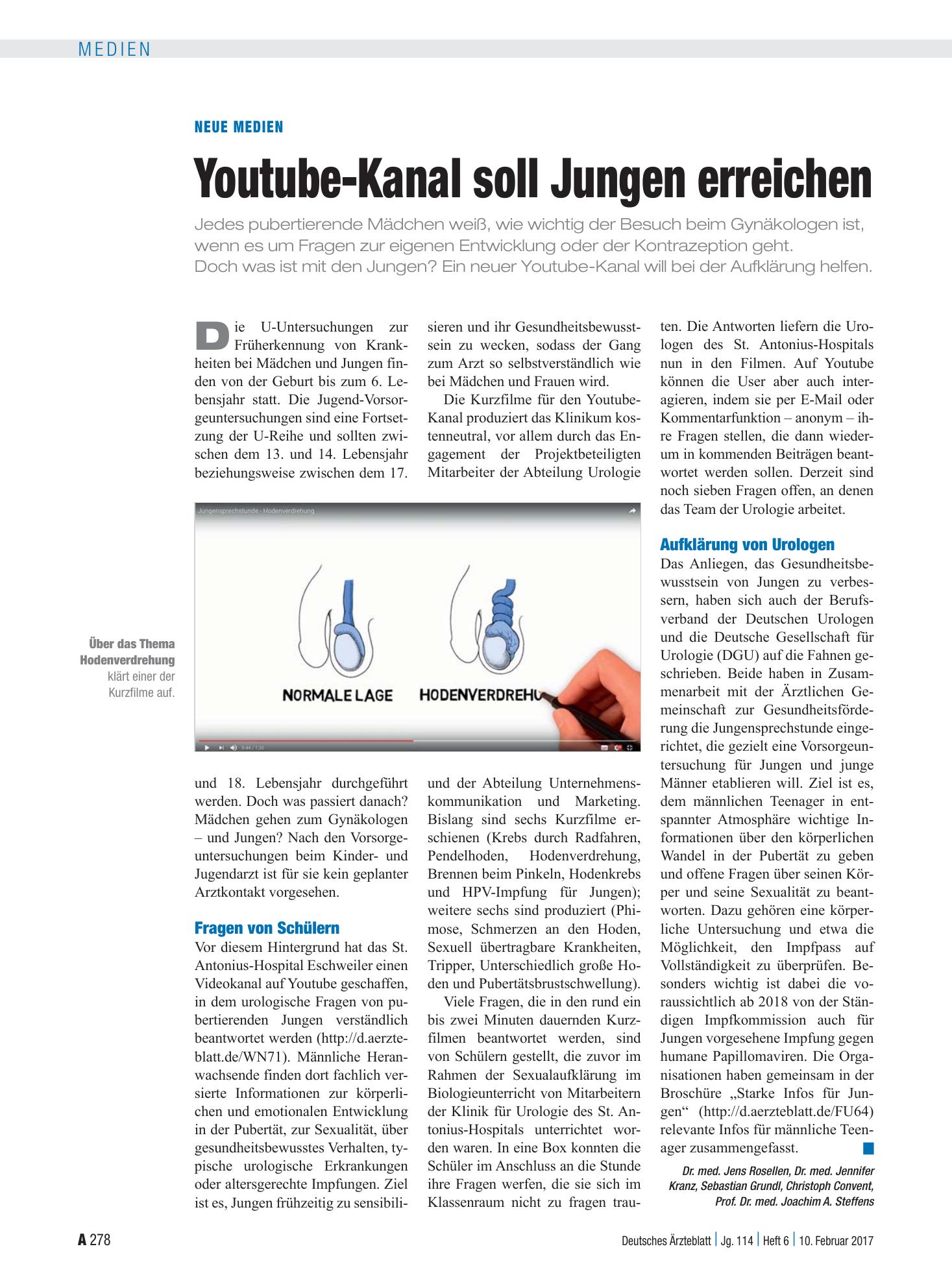 Vorschauseite 1: Neue Medien: Youtube-Kanal soll Jungen erreichen – Deutsches Ärzteblatt