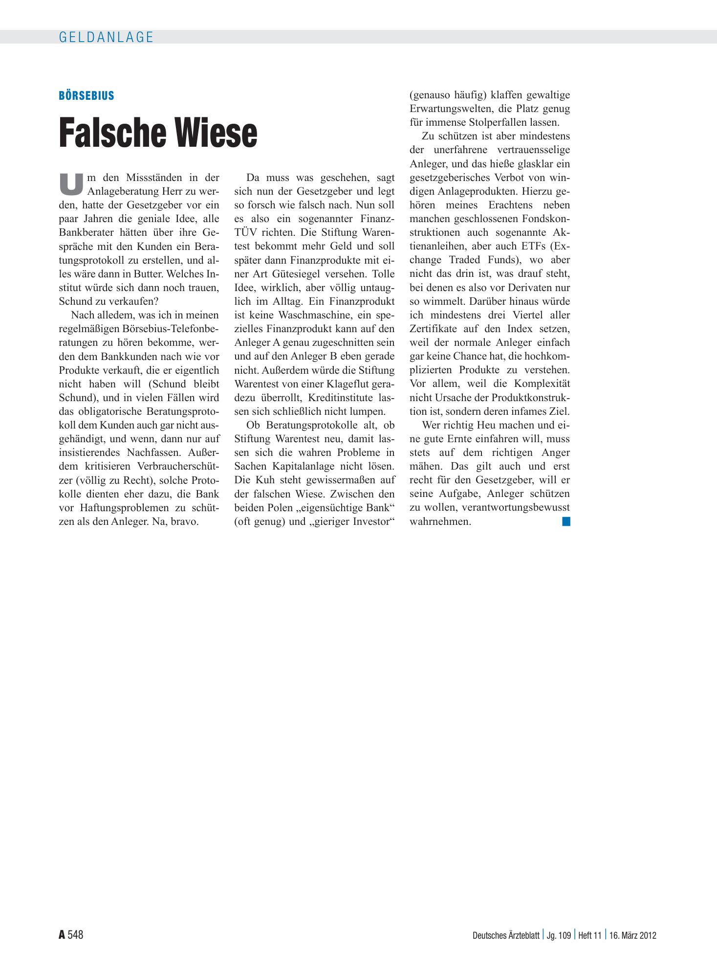 Vorschauseite 1: Börsebius: Falsche Wiese – Deutsches Ärzteblatt