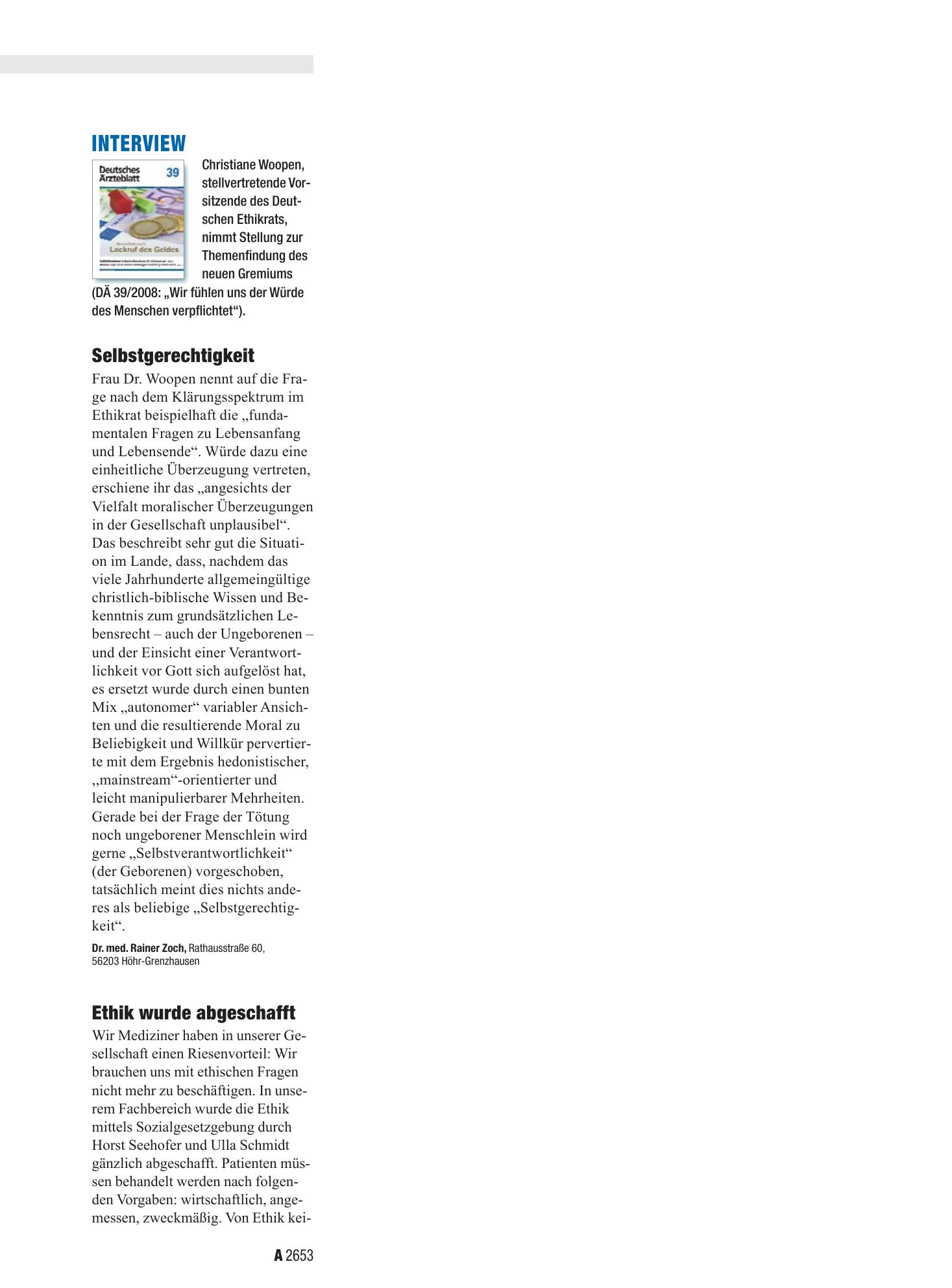 Vorschauseite 1: Interview: Ethik wurde abgeschafft – Deutsches Ärzteblatt