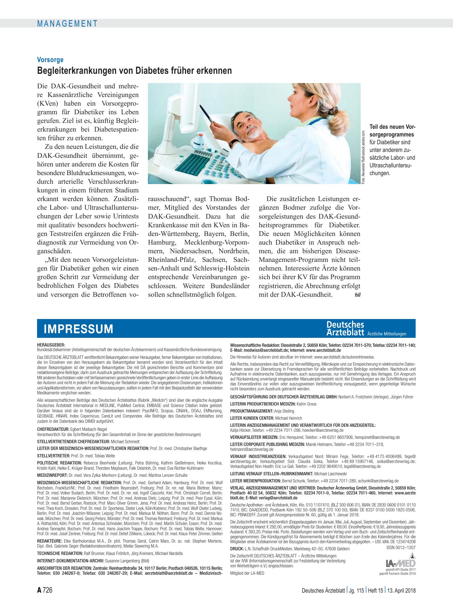 Vorschauseite 1: Vorsorge: Begleiterkrankungen von Diabetes früher erkennen – Deutsches Ärzteblatt