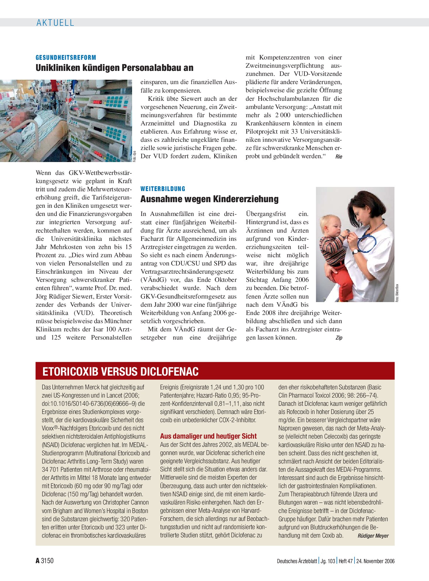 Vorschauseite 1: Etoricoxib versus Diclofenac – Deutsches Ärzteblatt