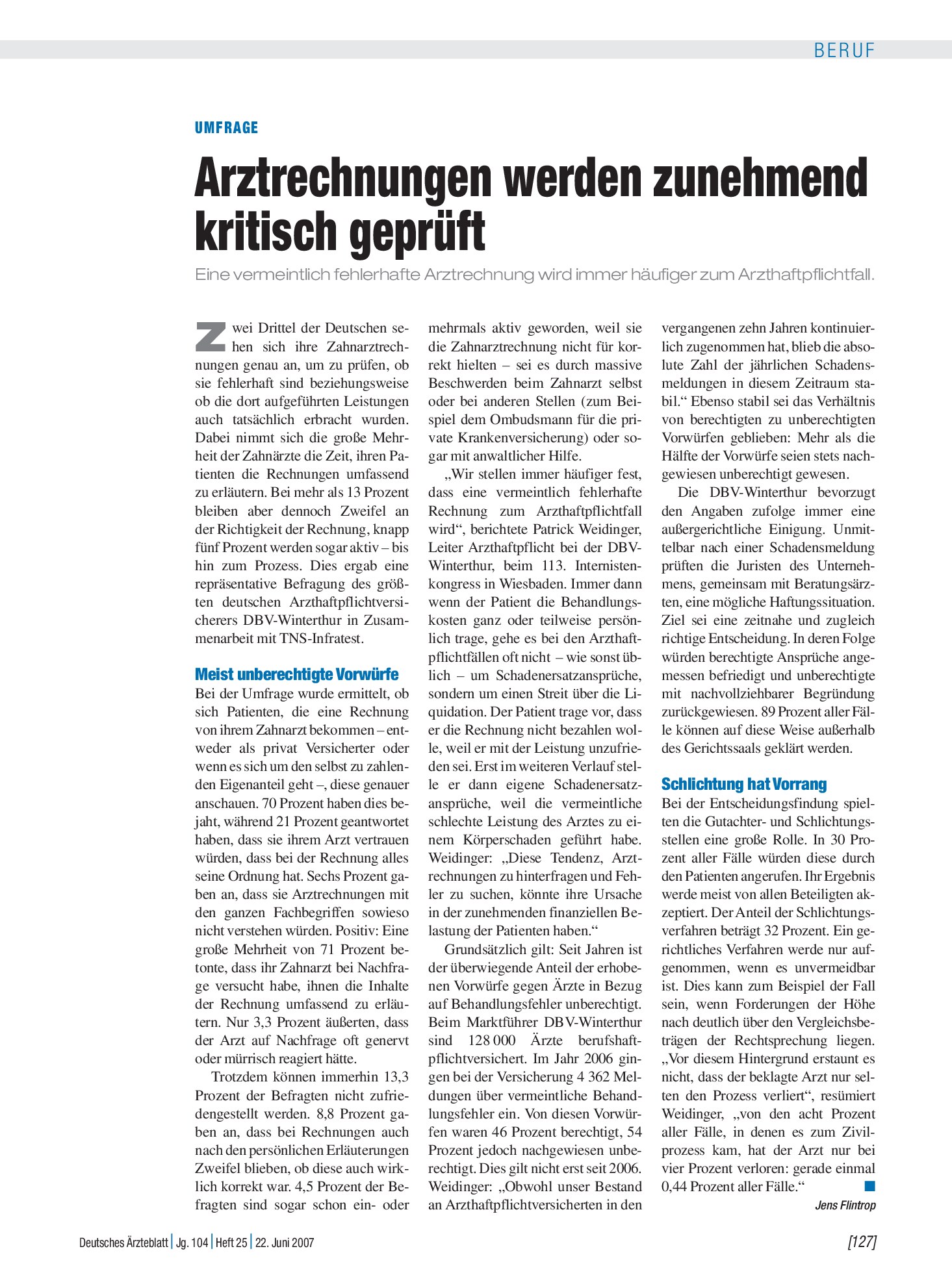 Vorschauseite 1: Umfrage: Arztrechnungen werden zunehmend kritisch geprüft – Deutsches Ärzteblatt
