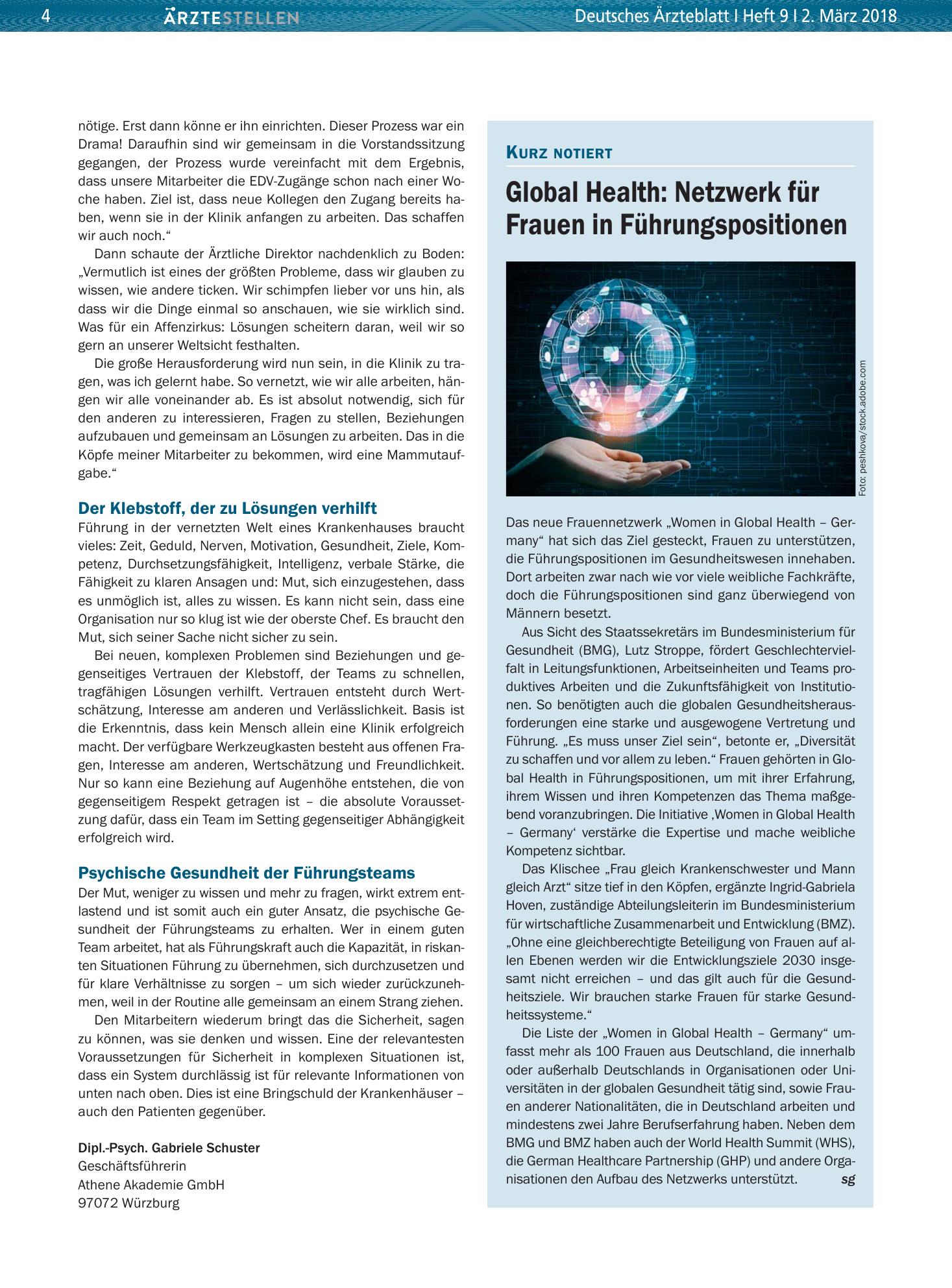 Vorschauseite 1: Global Health: Netzwerk für Frauen in Führungspositionen – Deutsches Ärzteblatt