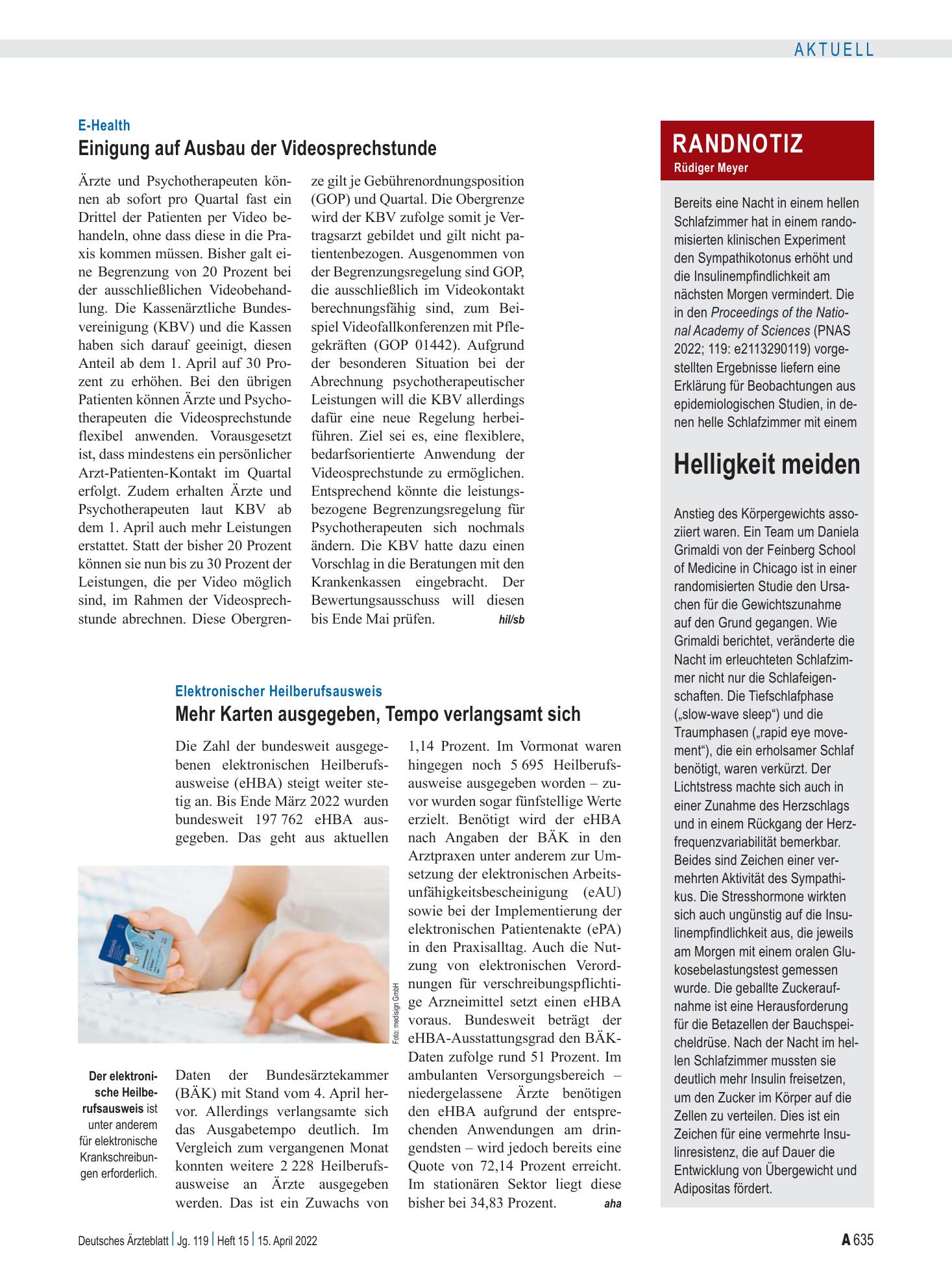 Vorschauseite 1: Randnotiz: Helligkeit meiden – Deutsches Ärzteblatt