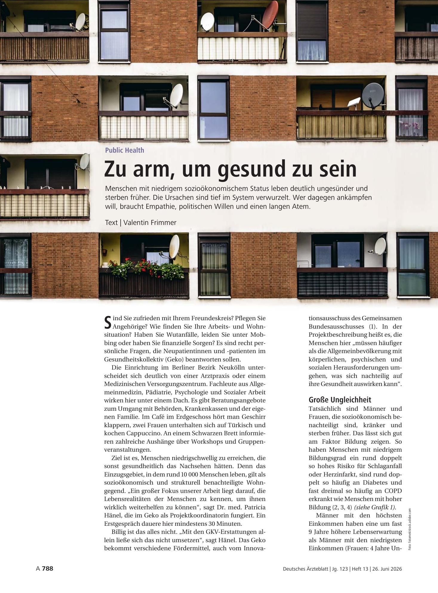 Vorschauseite 1: Public Health: Zu arm, um gesund zu sein – Deutsches Ärzteblatt