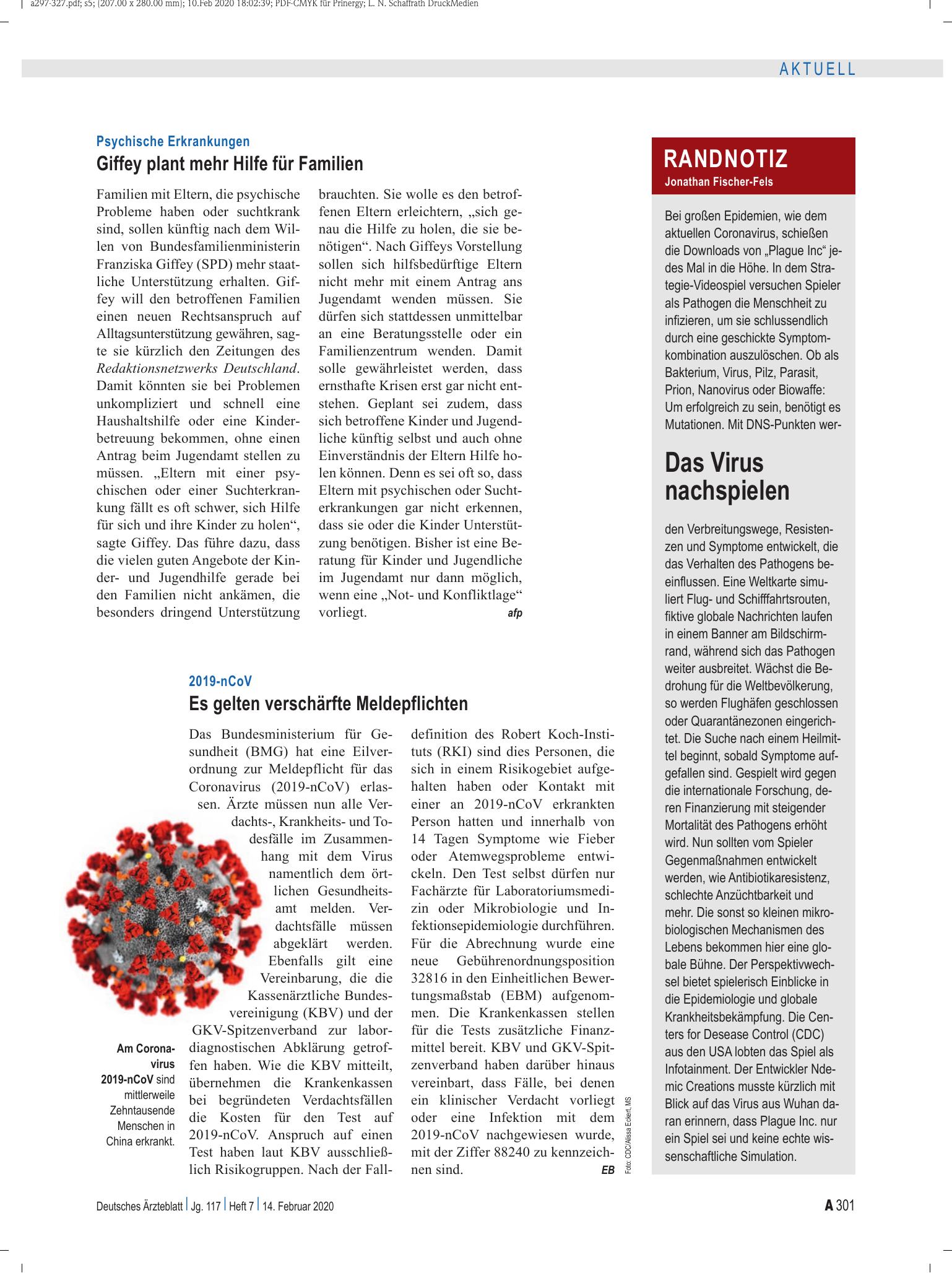 Vorschauseite 1: Randnotiz: Das Virus nachspielen – Deutsches Ärzteblatt