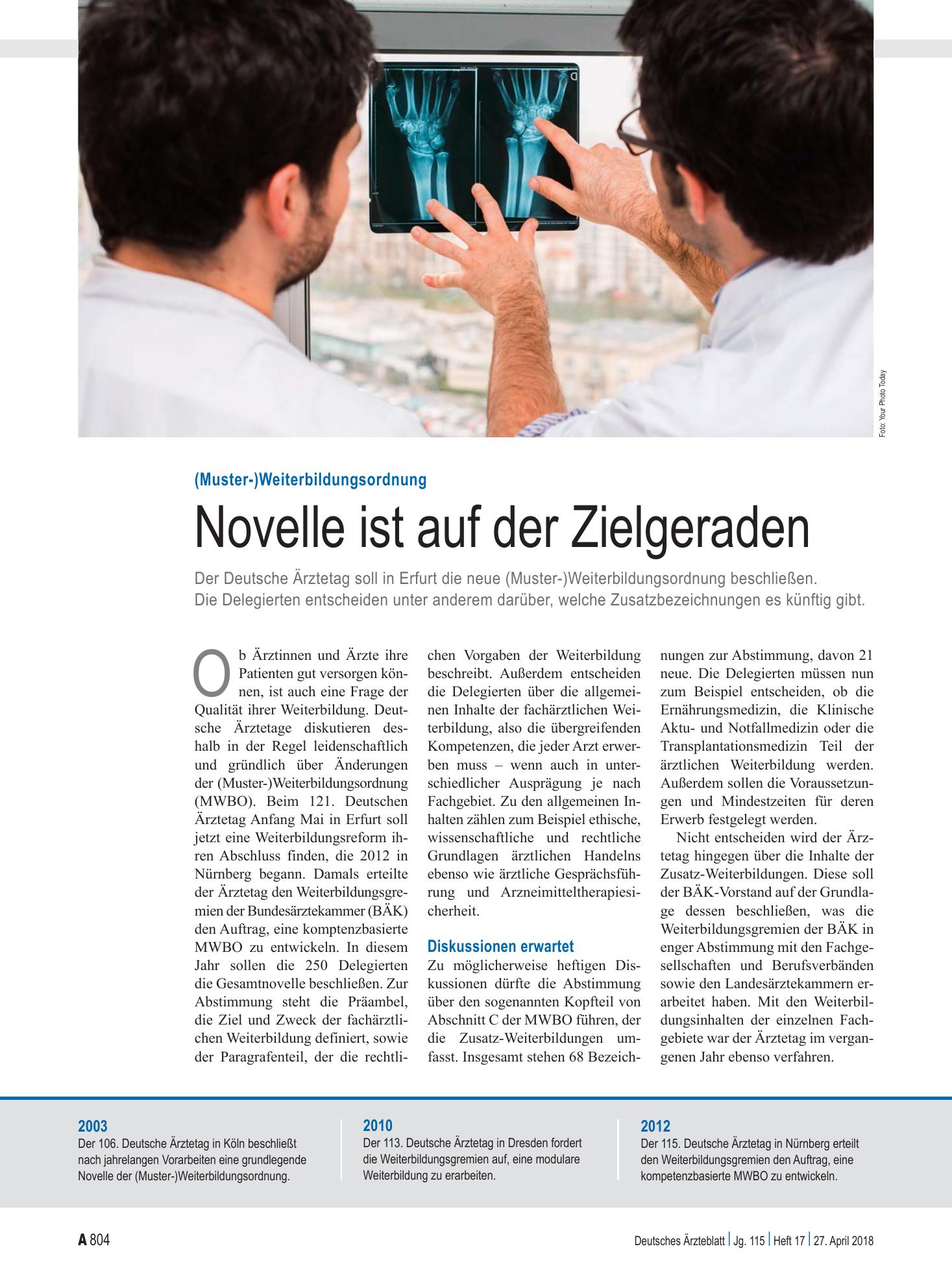 Vorschauseite 1: (Muster-)Weiterbildungsordnung: Novelle ist auf der Zielgeraden – Deutsches Ärzteblatt
