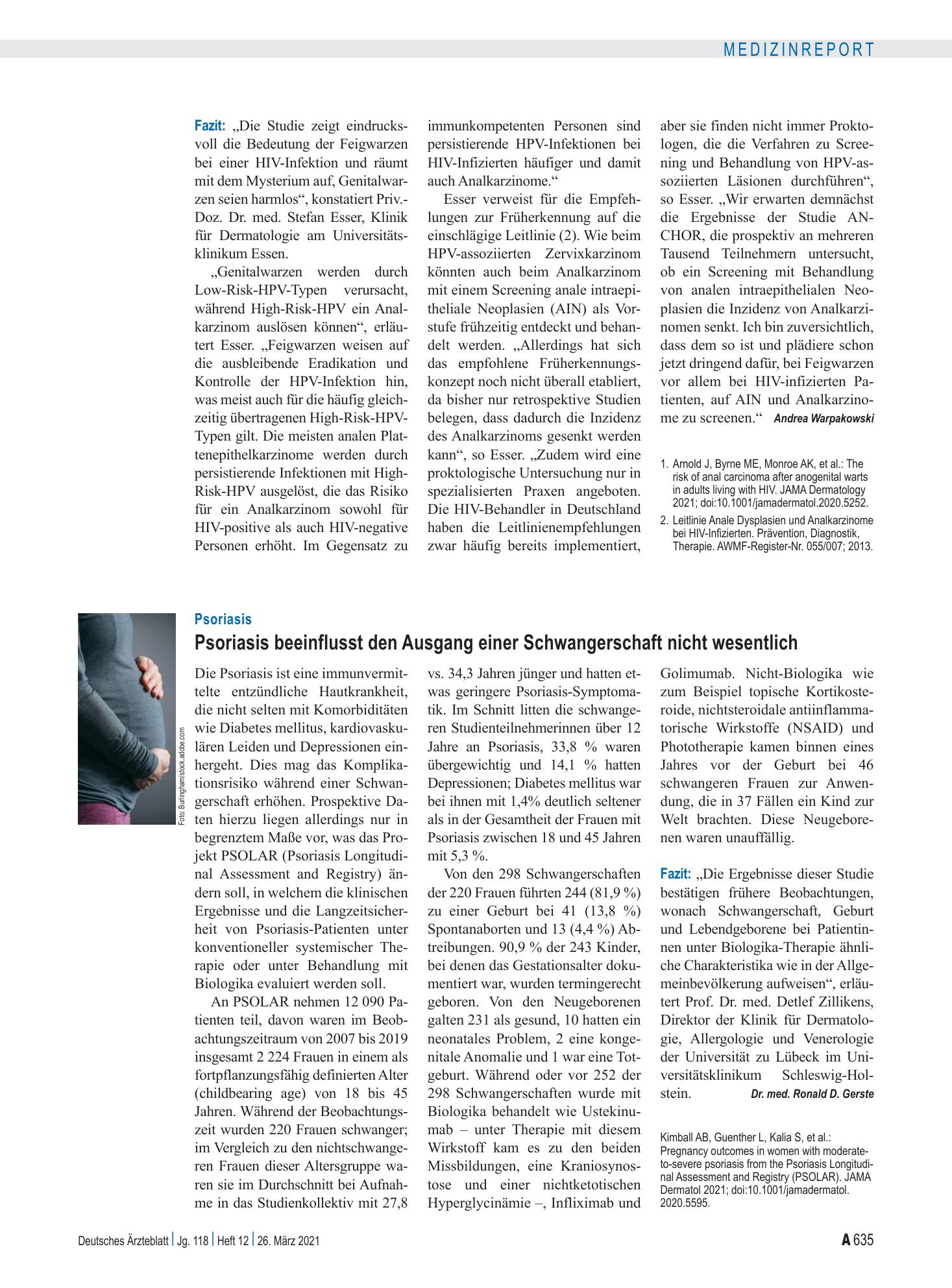 Vorschauseite 1: Psoriasis: Psoriasis beeinflusst den Ausgang einer Schwangerschaft nicht wesentlich – Deutsches Ärzteblatt