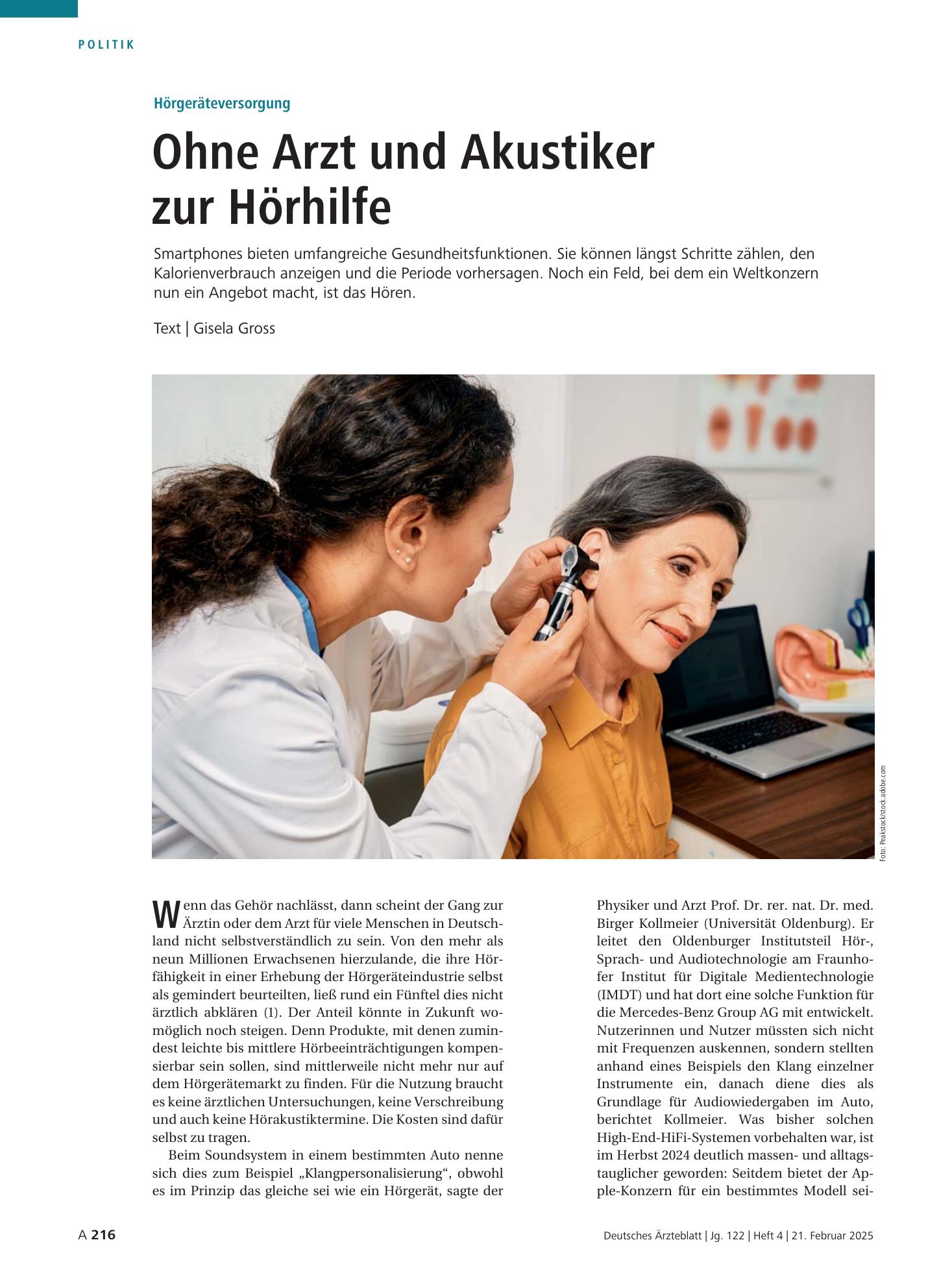 Vorschauseite 1: Hörgeräteversorgung: Ohne Arzt und Akustiker zur Hörhilfe – Deutsches Ärzteblatt
