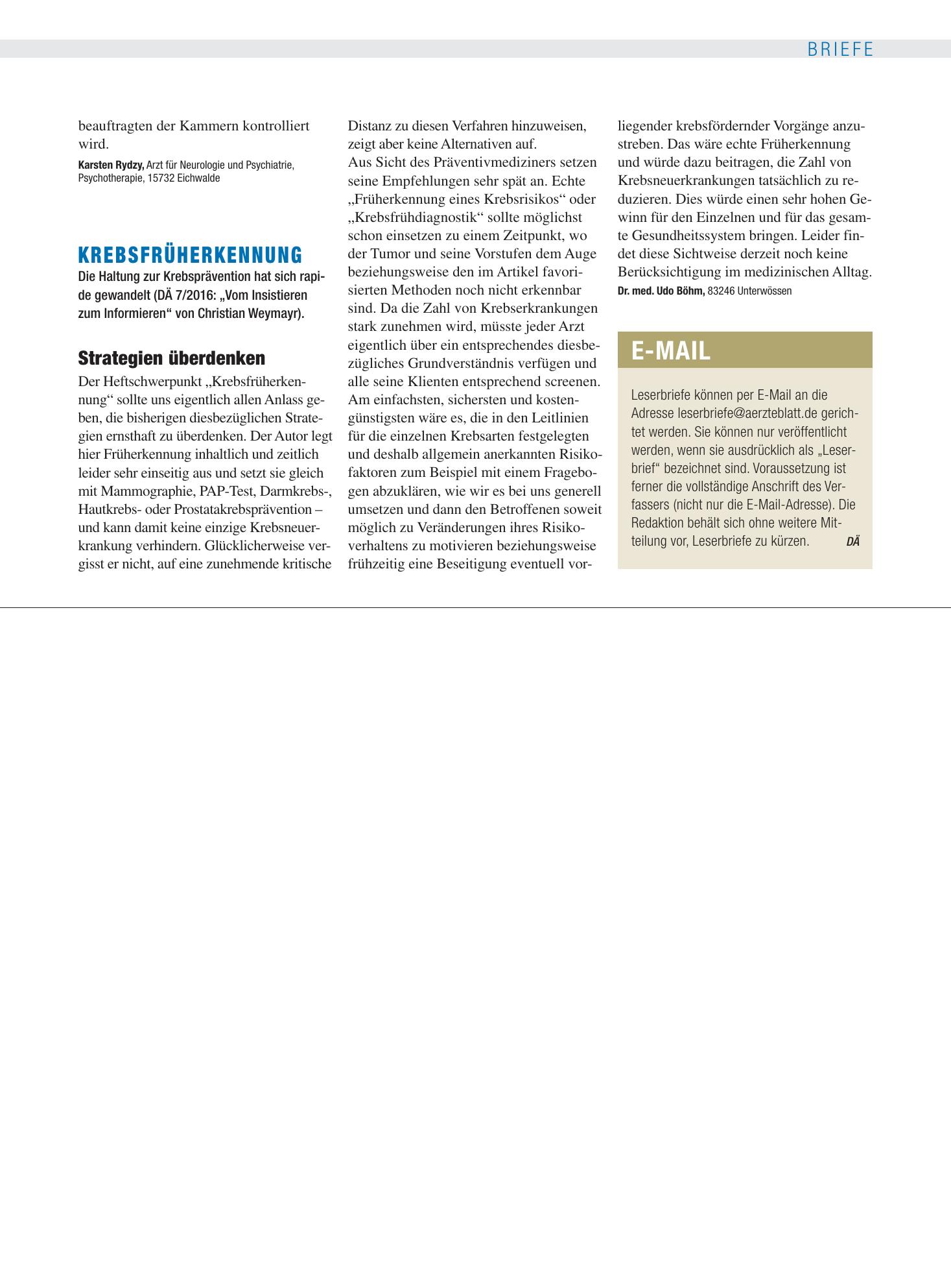 Vorschauseite 1: Krebsfrüherkennung: Strategien überdenken – Deutsches Ärzteblatt