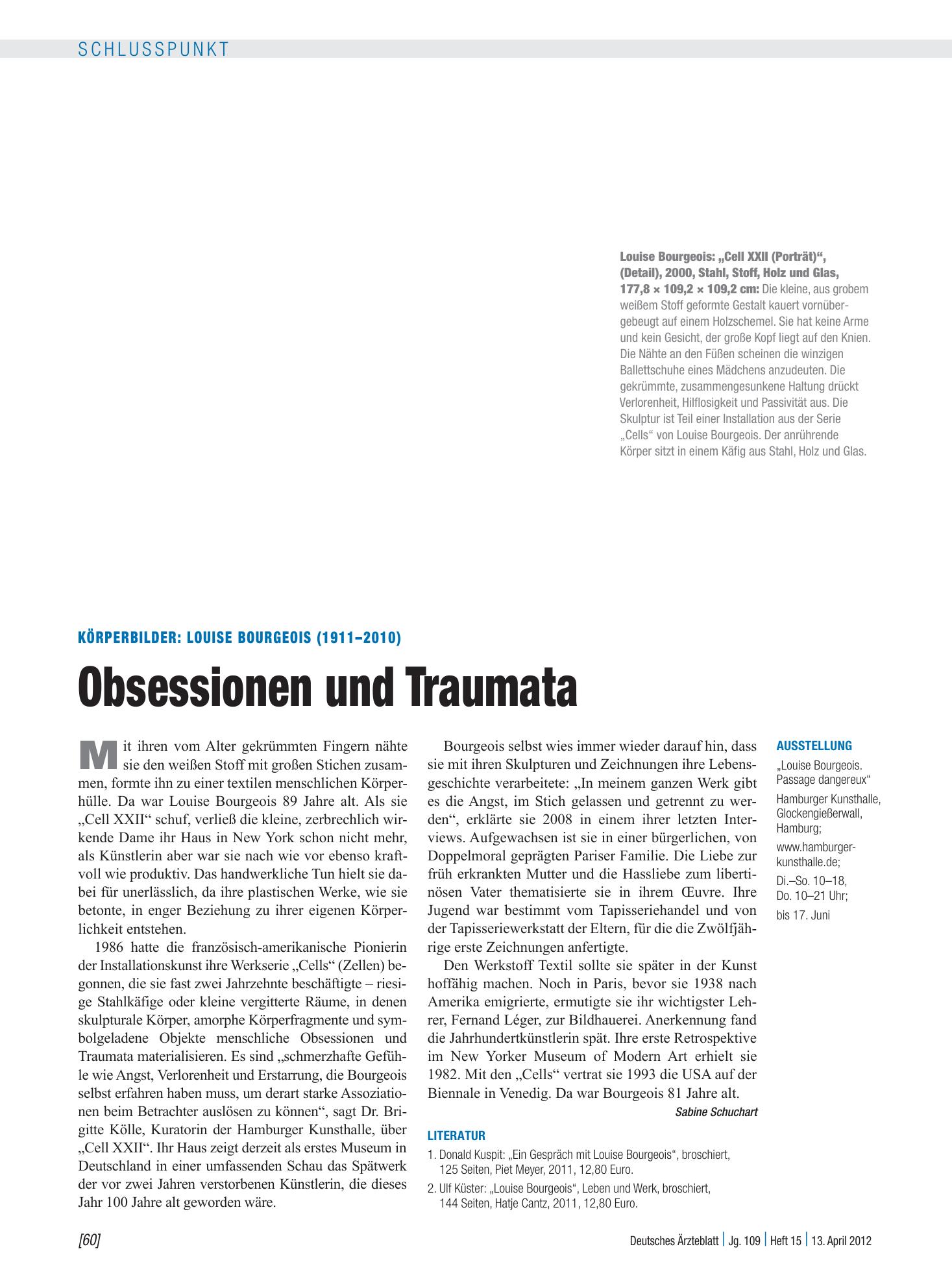 Vorschauseite 1: Körperbilder: Louise Bourgeois (1911–2010) – Obsessionen und Traumata – Deutsches Ärzteblatt