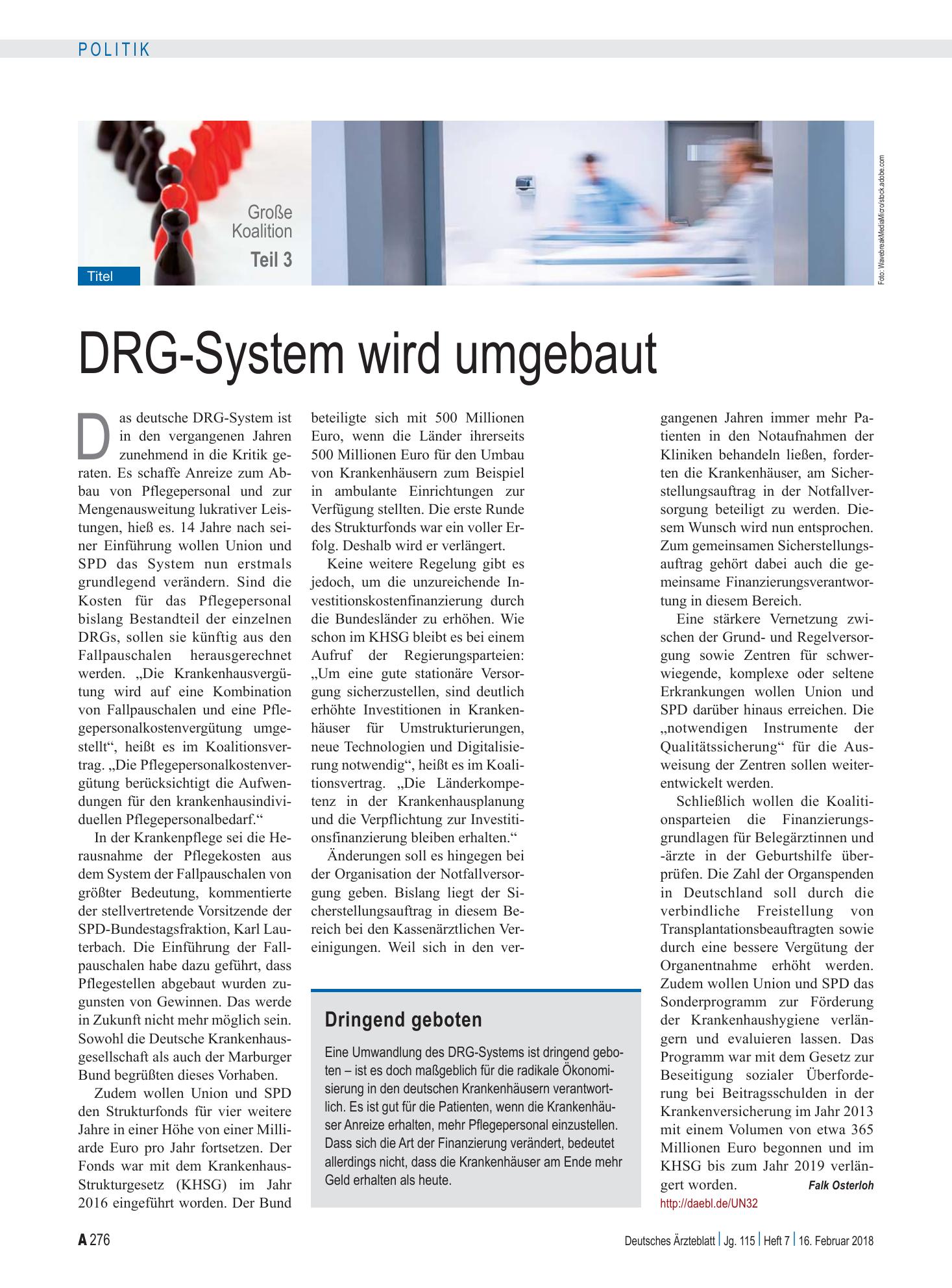 Vorschauseite 1: DRG-System wird umgebaut – Deutsches Ärzteblatt