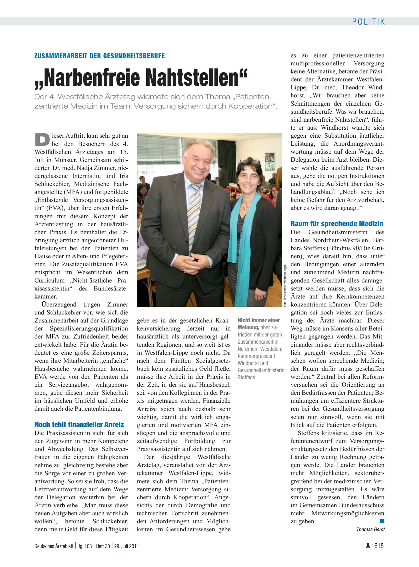 Vorschauseite 1: Zusammenarbeit der Gesundheitsberufe: „Narbenfreie Nahtstellen“ – Deutsches Ärzteblatt