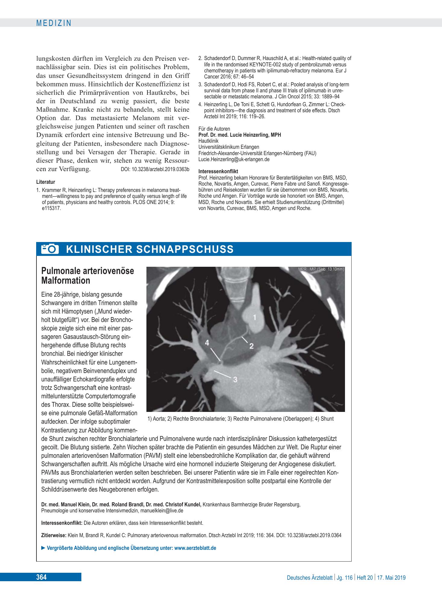 Vorschauseite 1: Pulmonale arteriovenöse Malformation – Deutsches Ärzteblatt