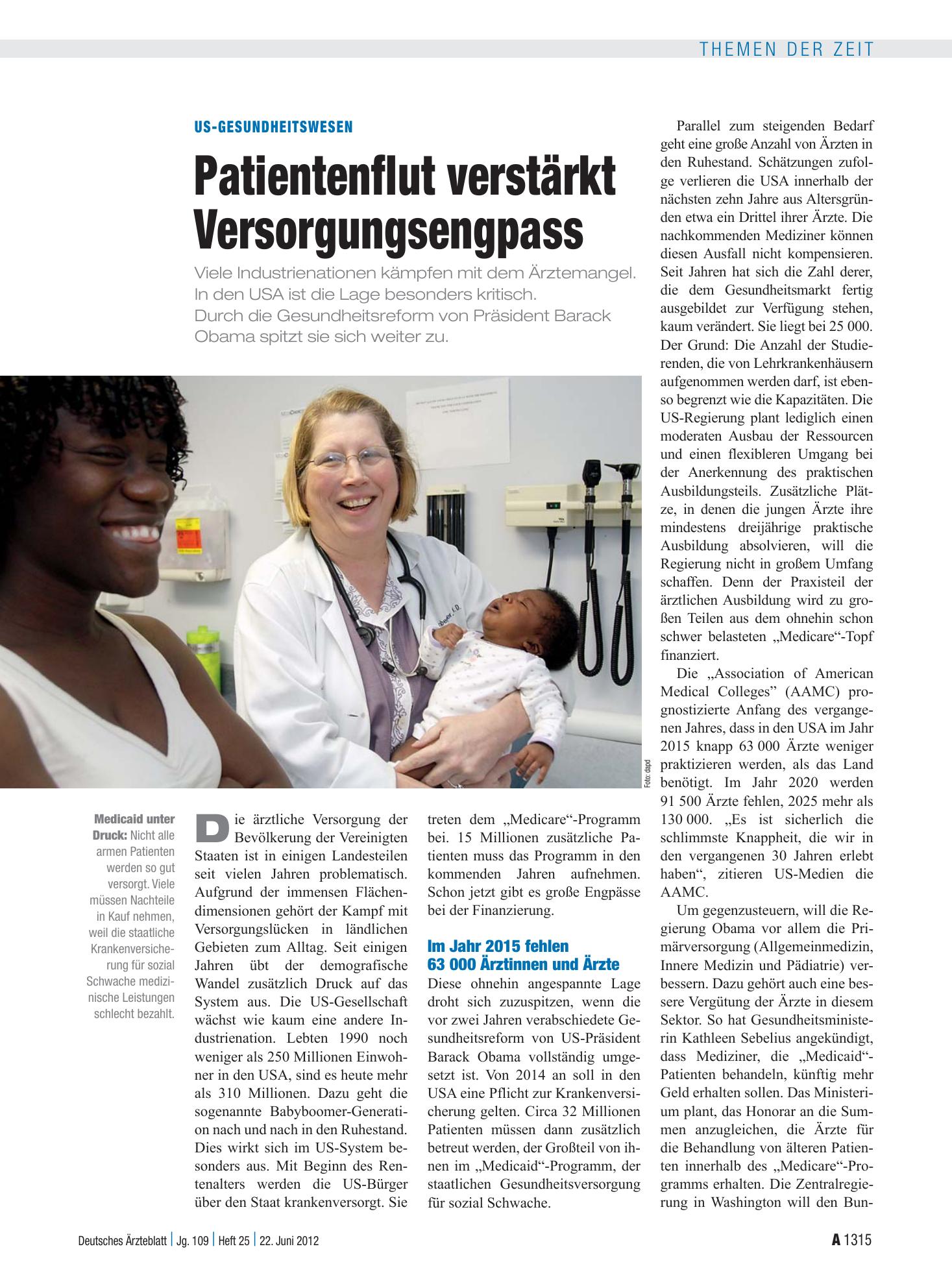 Vorschauseite 1: US-Gesundheitswesen: Patientenflut verstärkt Versorgungsengpass – Deutsches Ärzteblatt