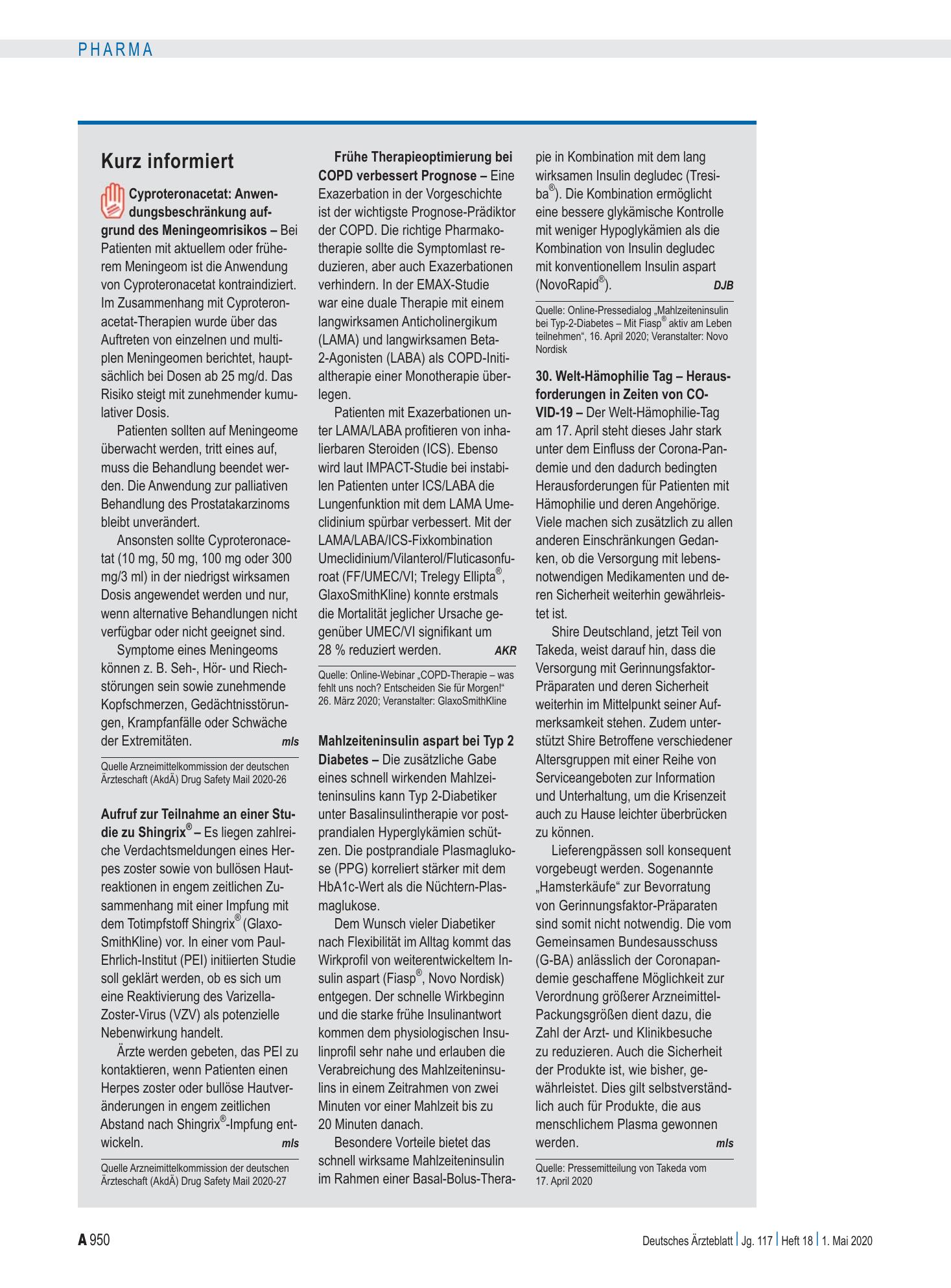 Vorschauseite 1: Kurz informiert – Deutsches Ärzteblatt