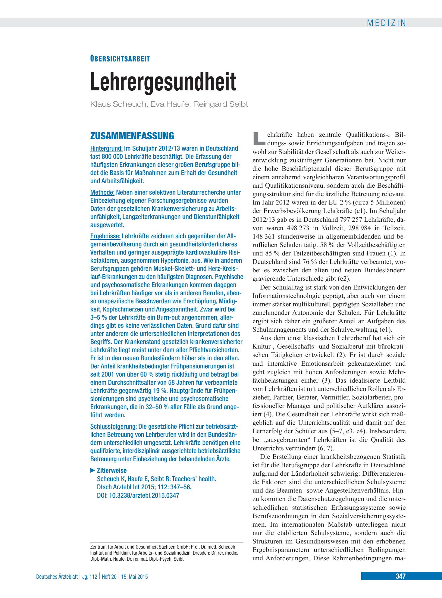Vorschauseite 1: Lehrergesundheit – Deutsches Ärzteblatt