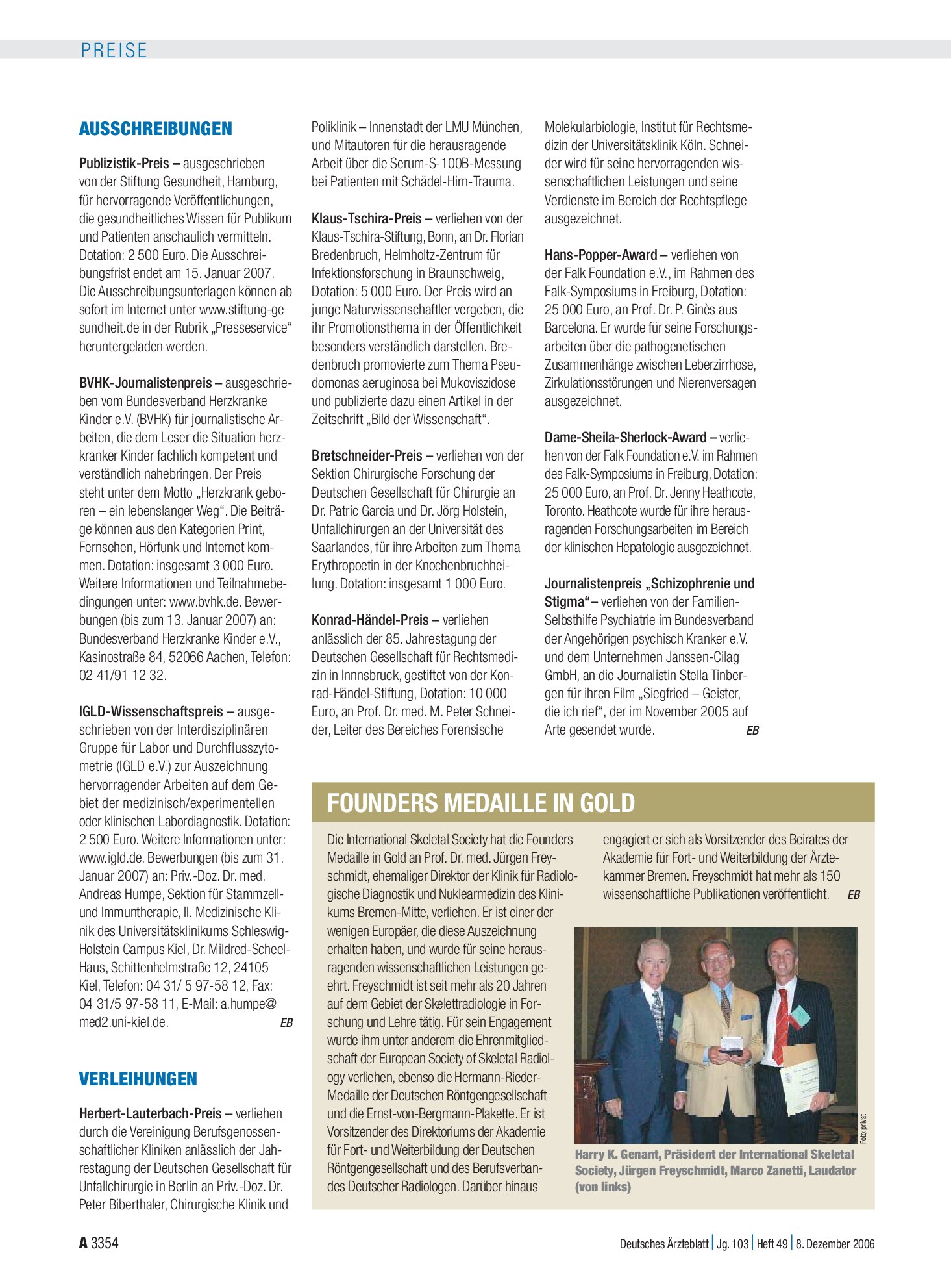 Vorschauseite 1: Founders Medaille in Gold – Deutsches Ärzteblatt