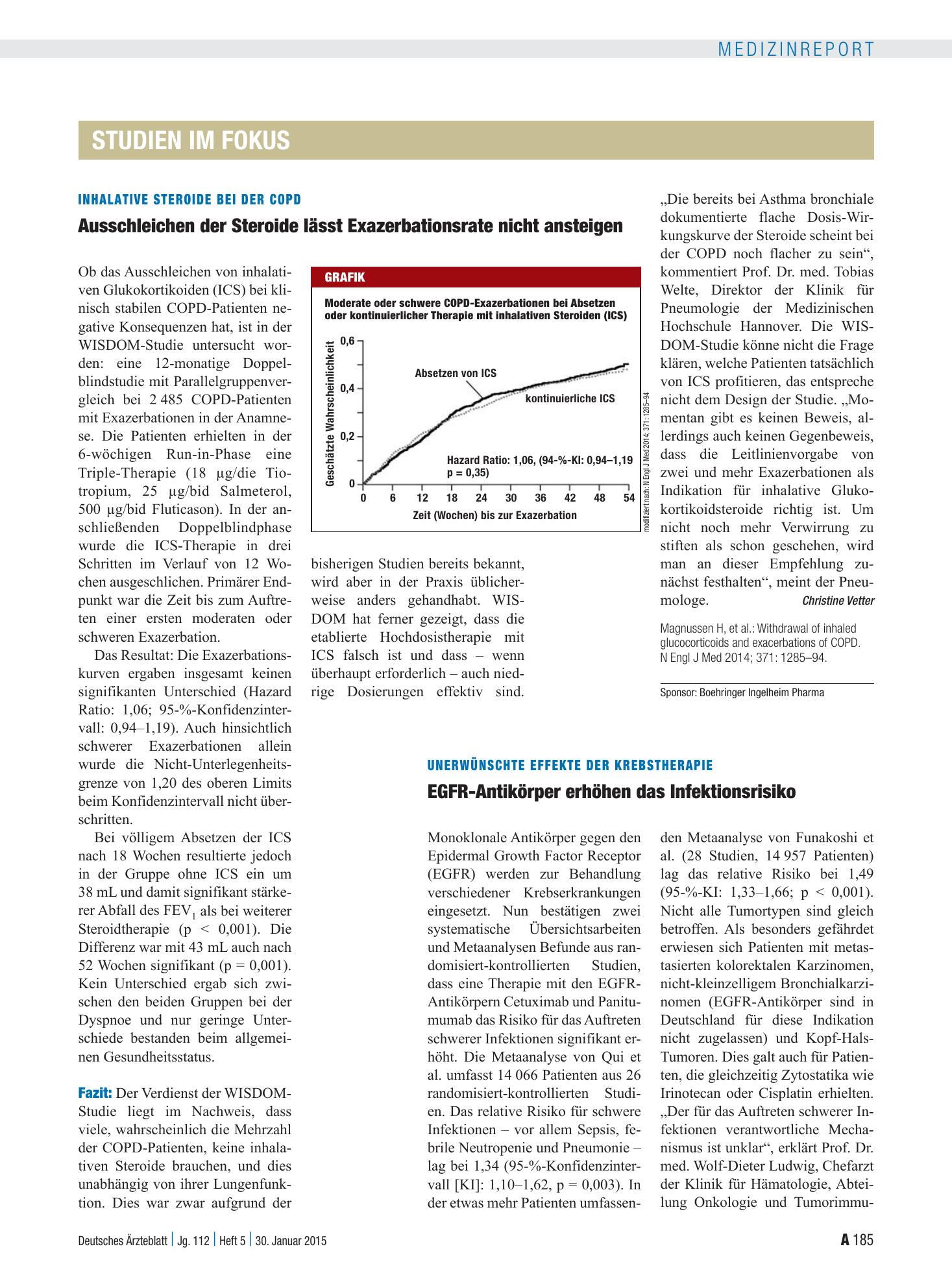 Vorschauseite 1: Inhalative Steroide bei der COPD: Ausschleichen der Steroide lässt Exazerbationsrate nicht ansteigen – Deutsches Ärzteblatt
