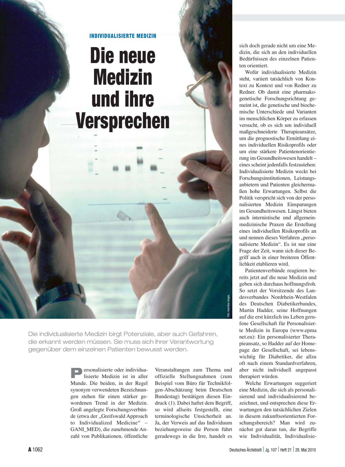 Vorschauseite 1: Individualisierte Medizin: Die neue Medizin und ihre Versprechen – Deutsches Ärzteblatt