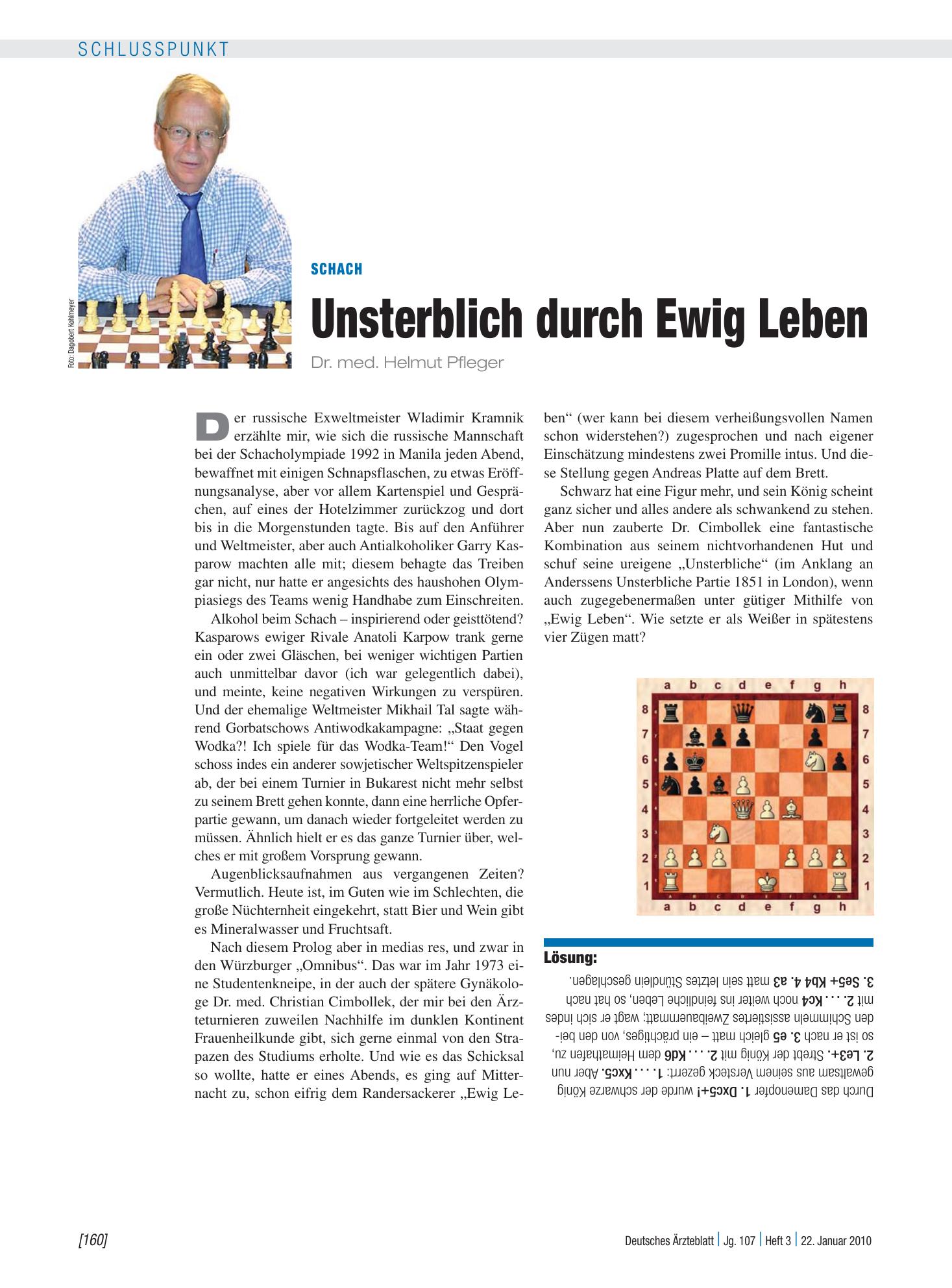 Vorschauseite 1: Schach: Unsterblich durch Ewig Leben – Deutsches Ärzteblatt