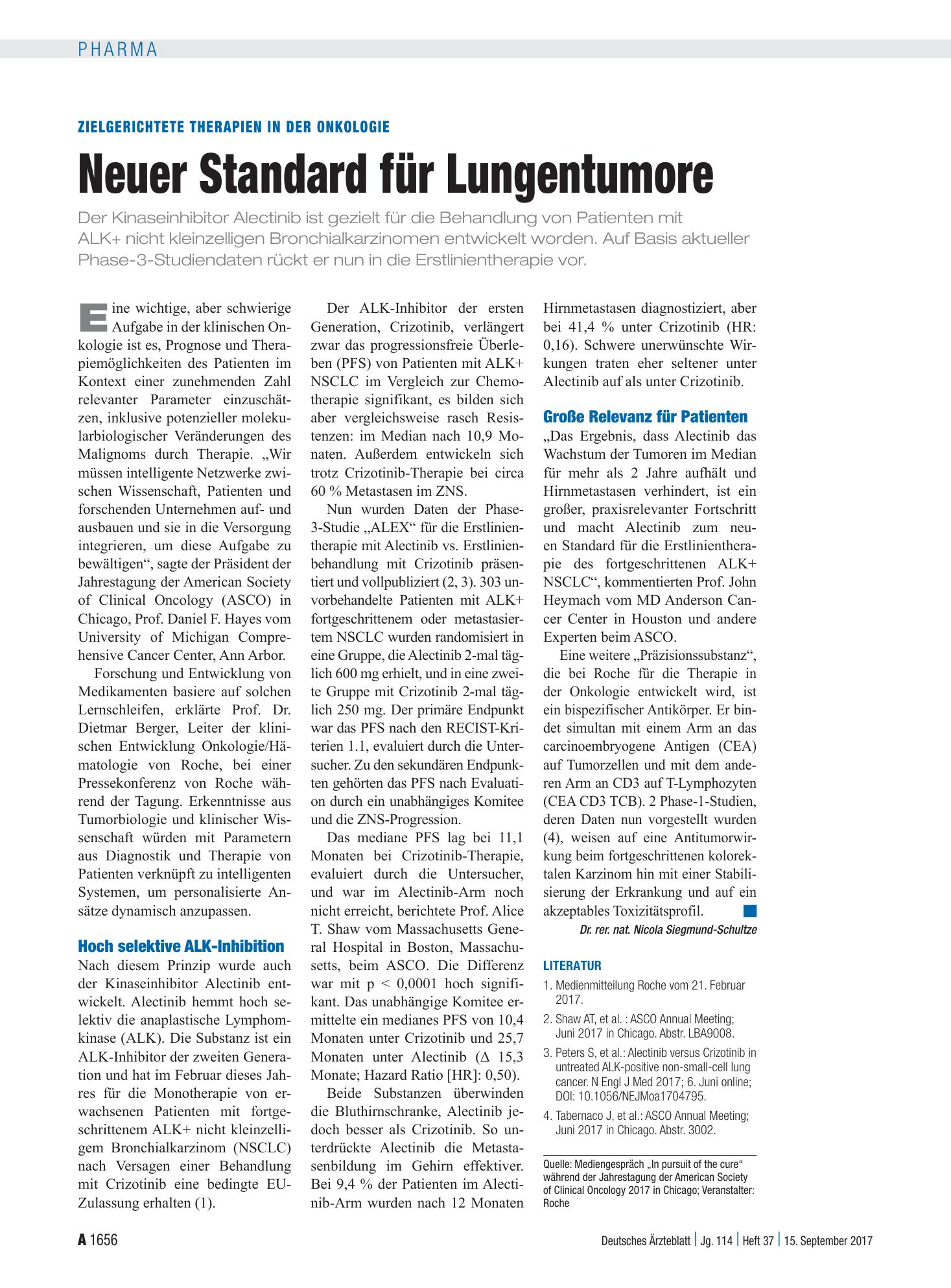Vorschauseite 1: Zielgerichtete Therapien in der Onkologie: Neuer Standard für Lungentumore – Deutsches Ärzteblatt