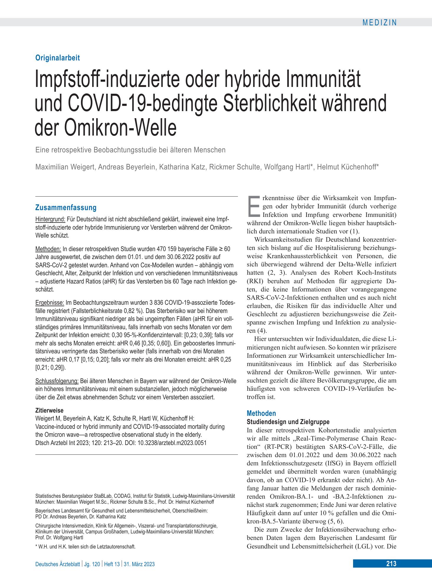Vorschauseite 1: Impfstoff-induzierte oder hybride Immunität und COVID-19-bedingte Sterblichkeit während der Omikron-Welle – Deutsches Ärzteblatt