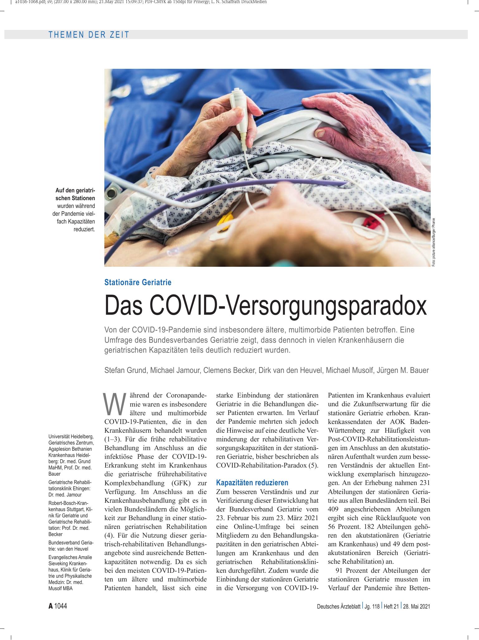 Vorschauseite 1: Stationäre Geriatrie: Das COVID-Versorgungsparadox – Deutsches Ärzteblatt