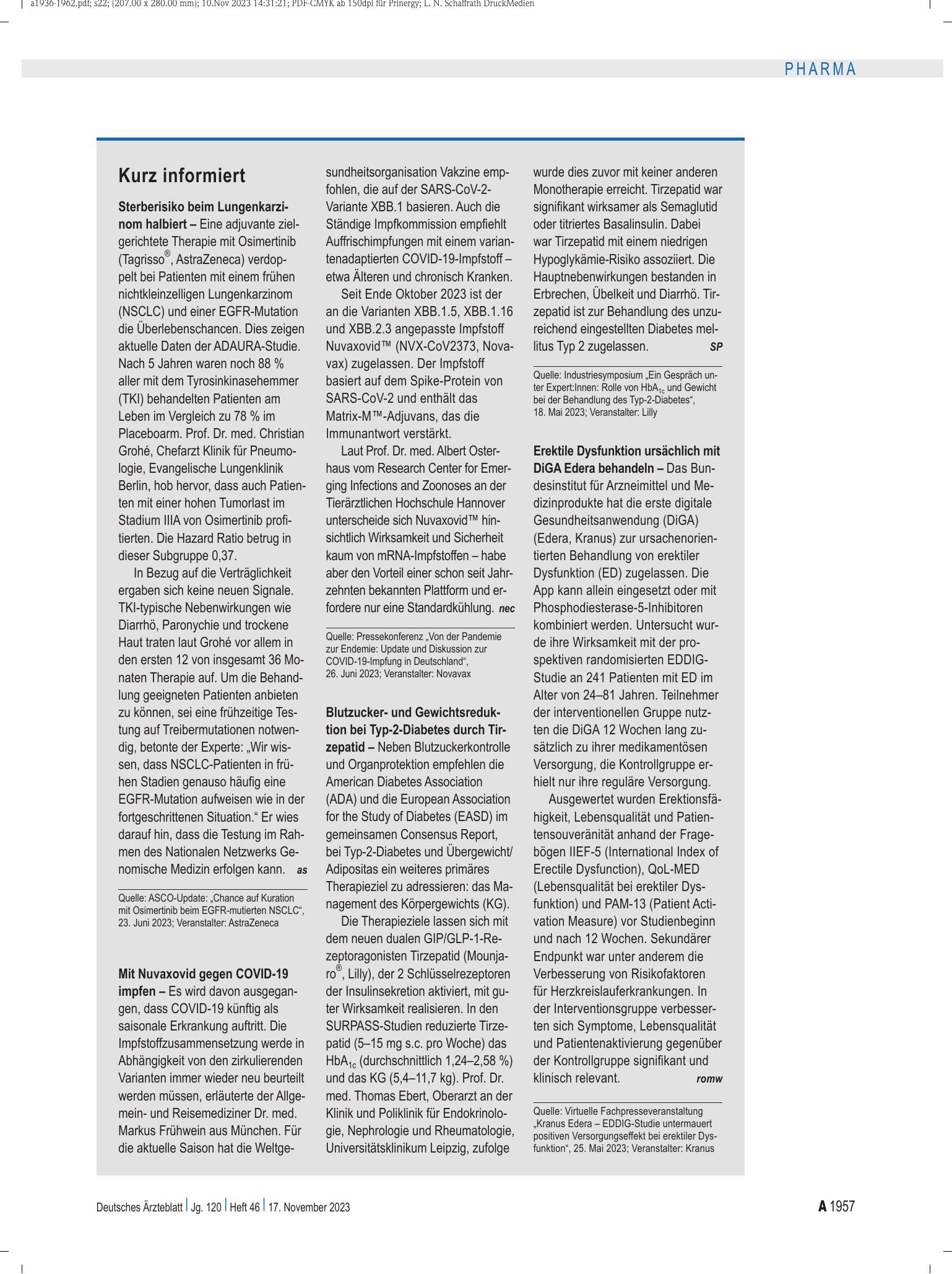 Vorschauseite 1: Kurz informiert – Deutsches Ärzteblatt