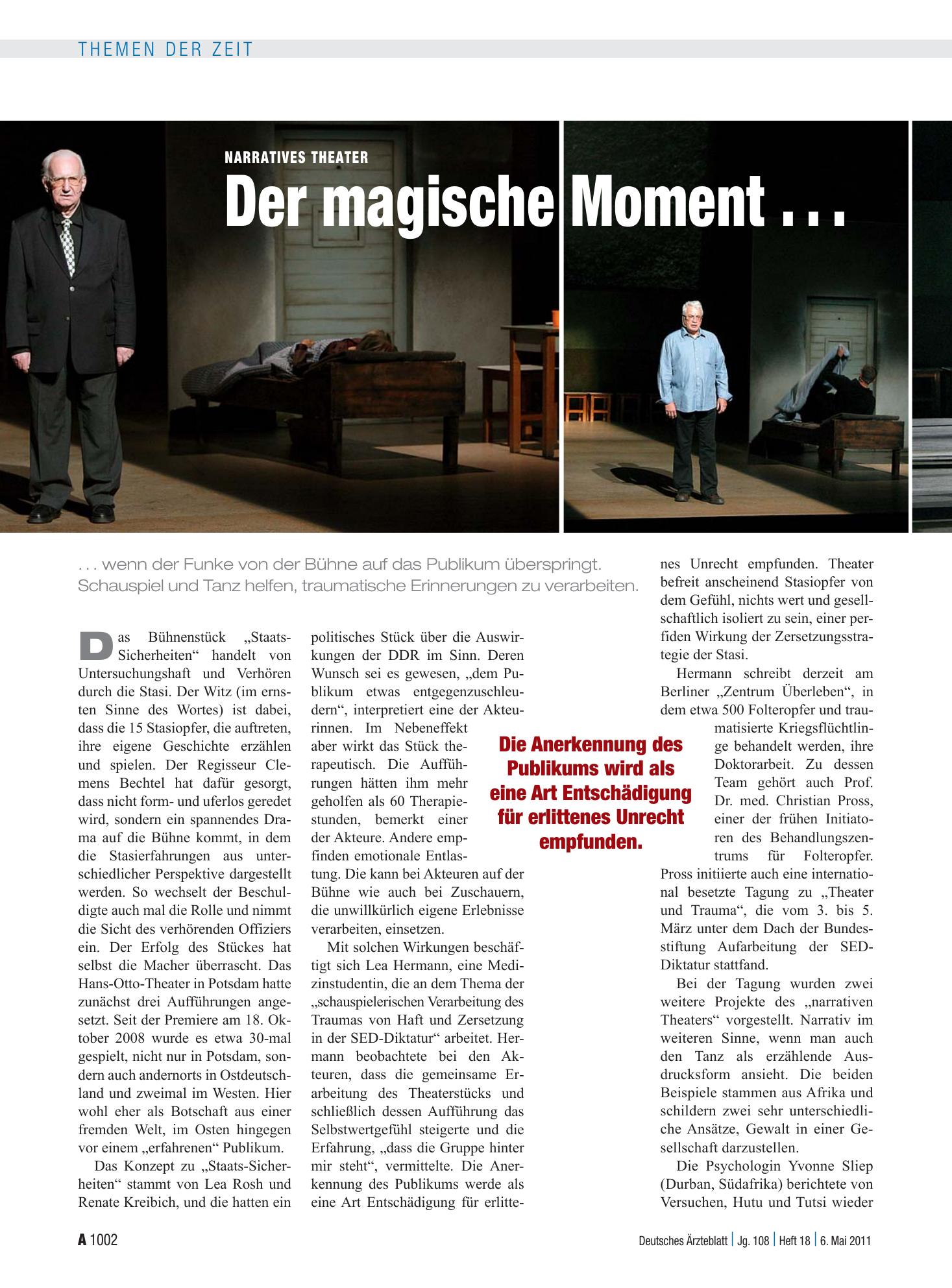 Vorschauseite 1: Narratives Theater: Der magische Moment . . . – Deutsches Ärzteblatt