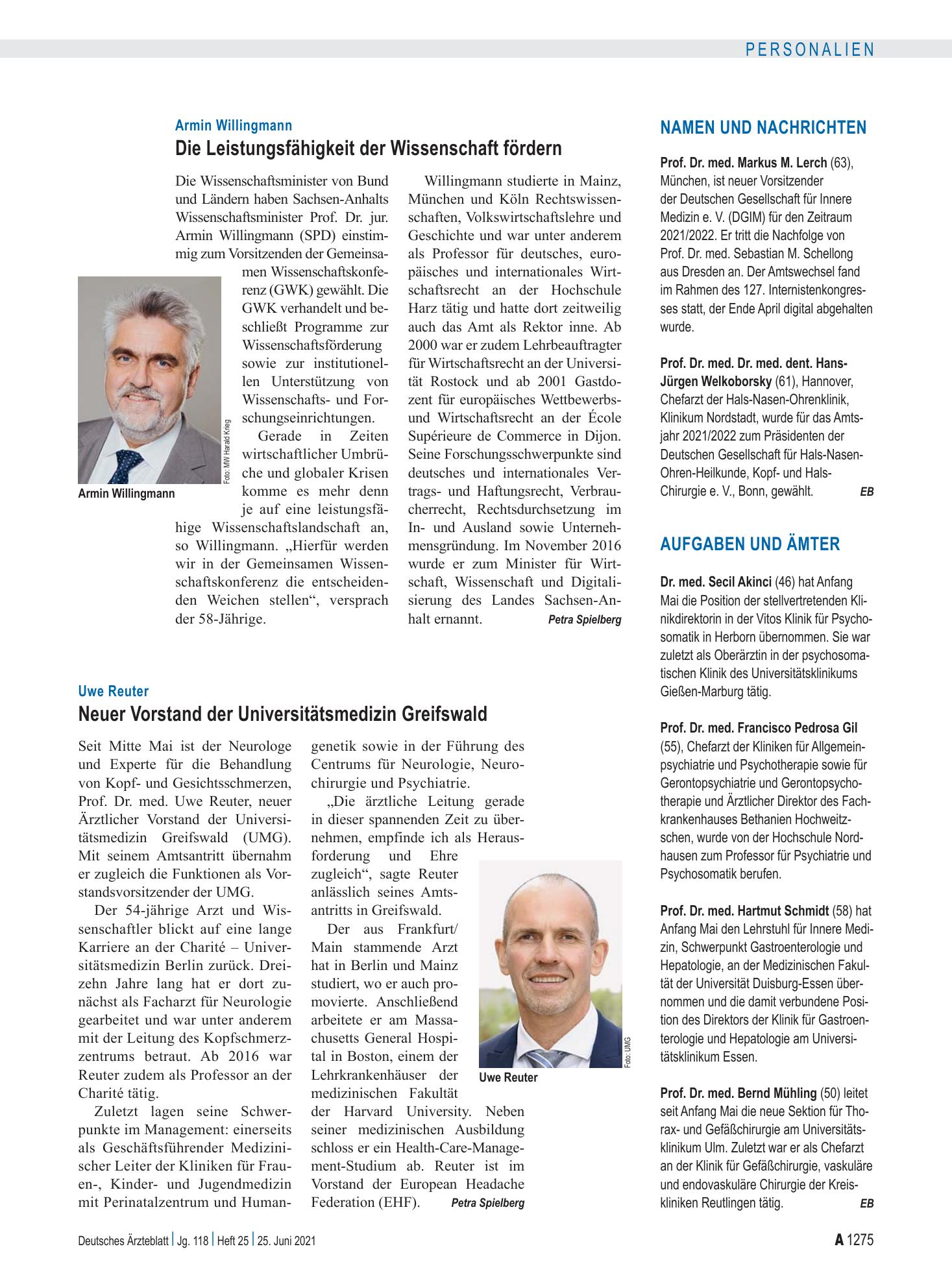 Vorschauseite 1: Aufgaben und Ämter – Deutsches Ärzteblatt