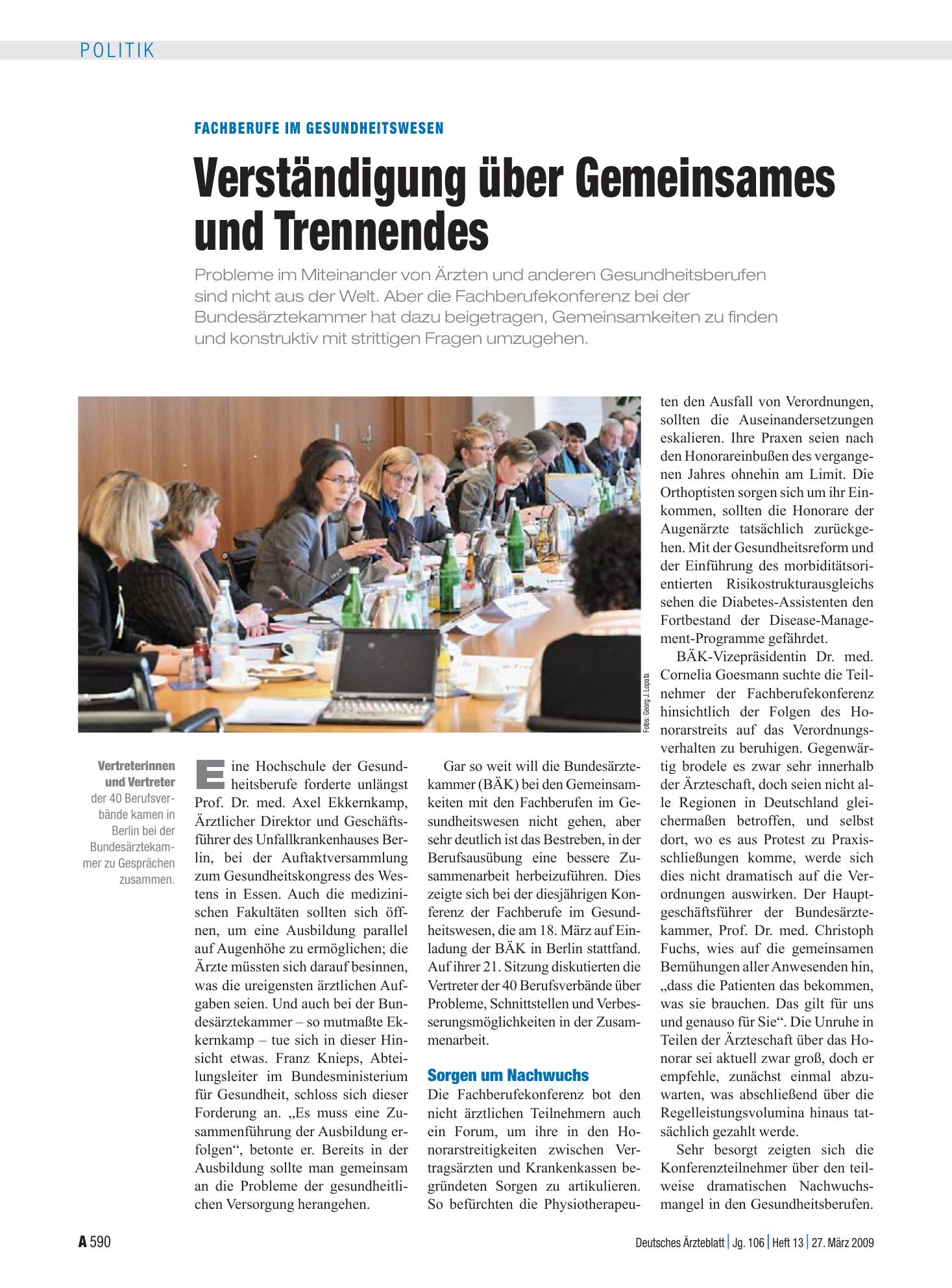 Vorschauseite 1: Fachberufe im Gesundheitswesen: Verständigung über Gemeinsames und Trennendes – Deutsches Ärzteblatt