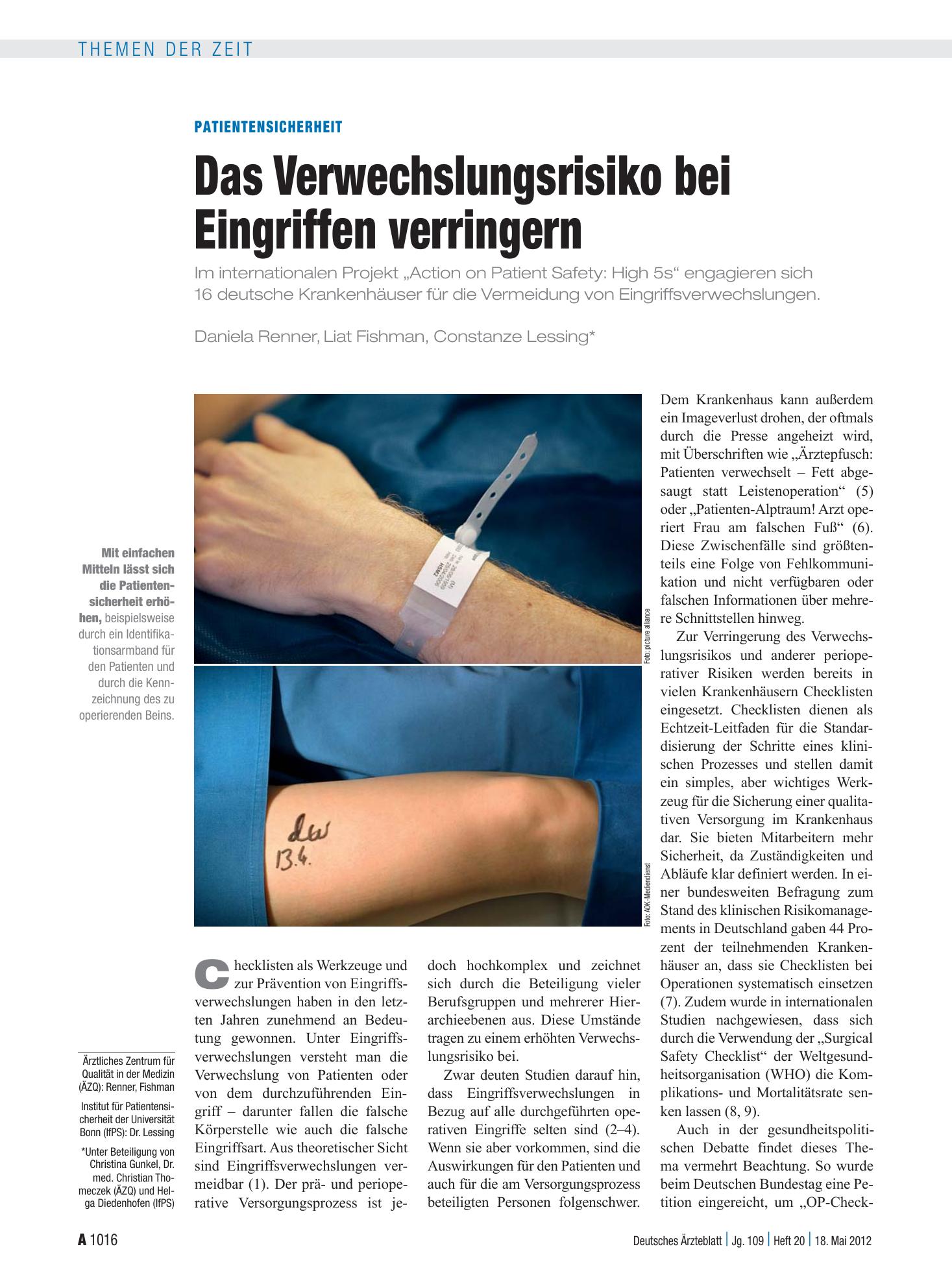 Vorschauseite 1: Patientensicherheit: Das Verwechslungsrisiko bei Eingriffen verringern – Deutsches Ärzteblatt