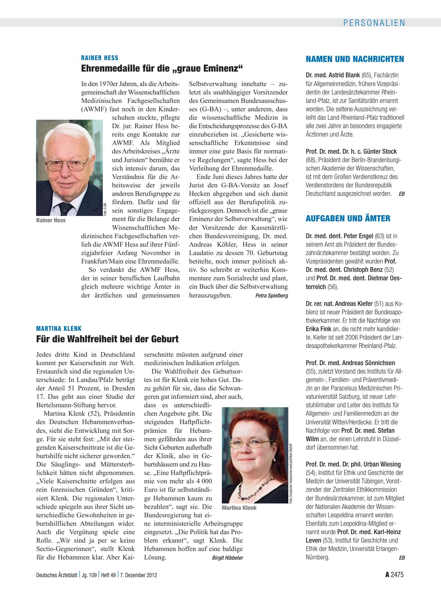Vorschauseite 1: Namen und Nachrichten – Deutsches Ärzteblatt