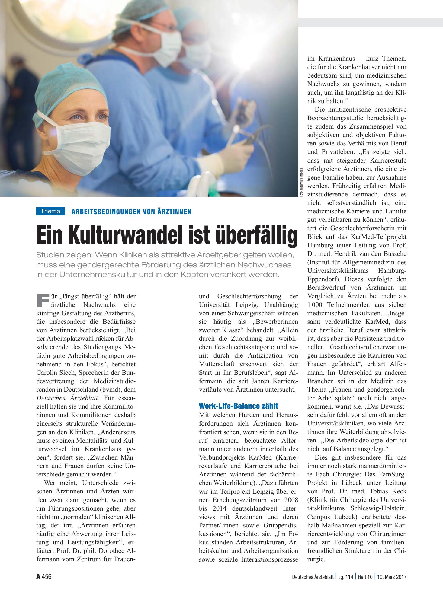 Vorschauseite 1: Arbeitsbedingungen von Ärztinnen: Ein Kulturwandel ist überfällig – Deutsches Ärzteblatt