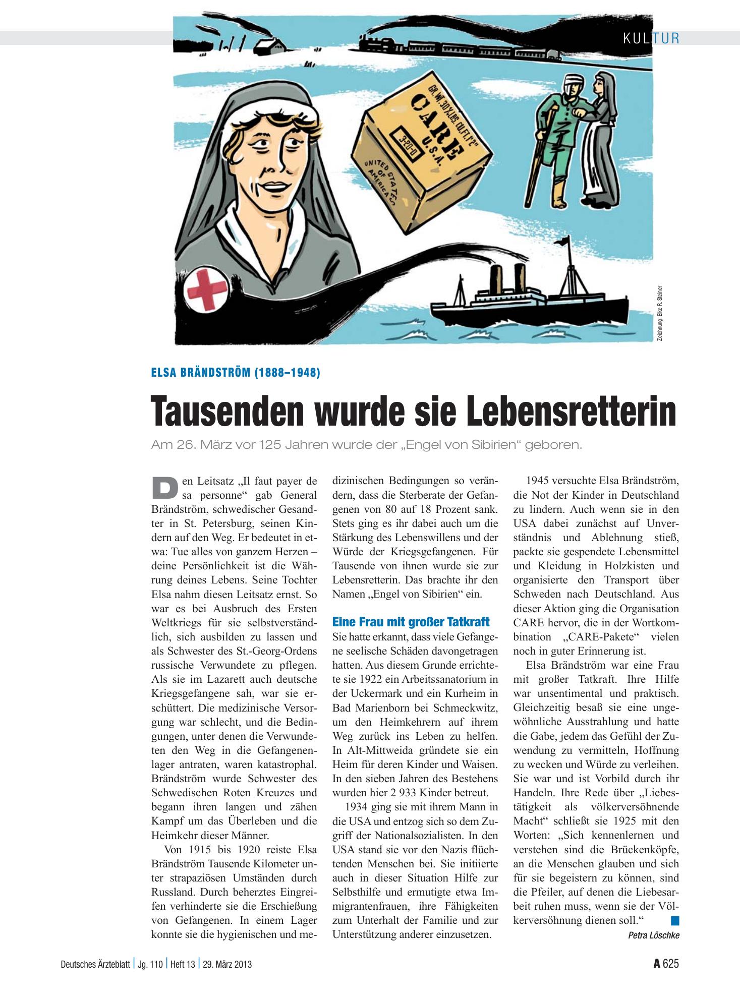 Vorschauseite 1: Elsa Brändström (1888–1948): Tausenden wurde sie Lebensretterin – Deutsches Ärzteblatt