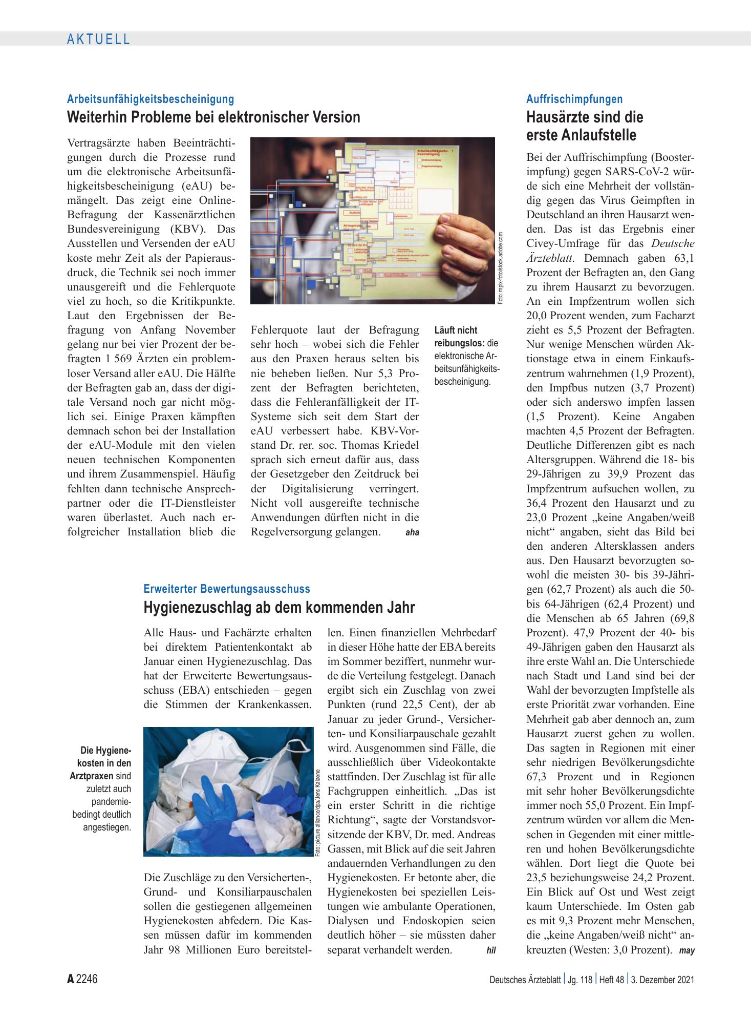 Vorschauseite 1: Arbeitsunfähigkeitsbescheinigung: Weiterhin Probleme bei elektronischer Version – Deutsches Ärzteblatt