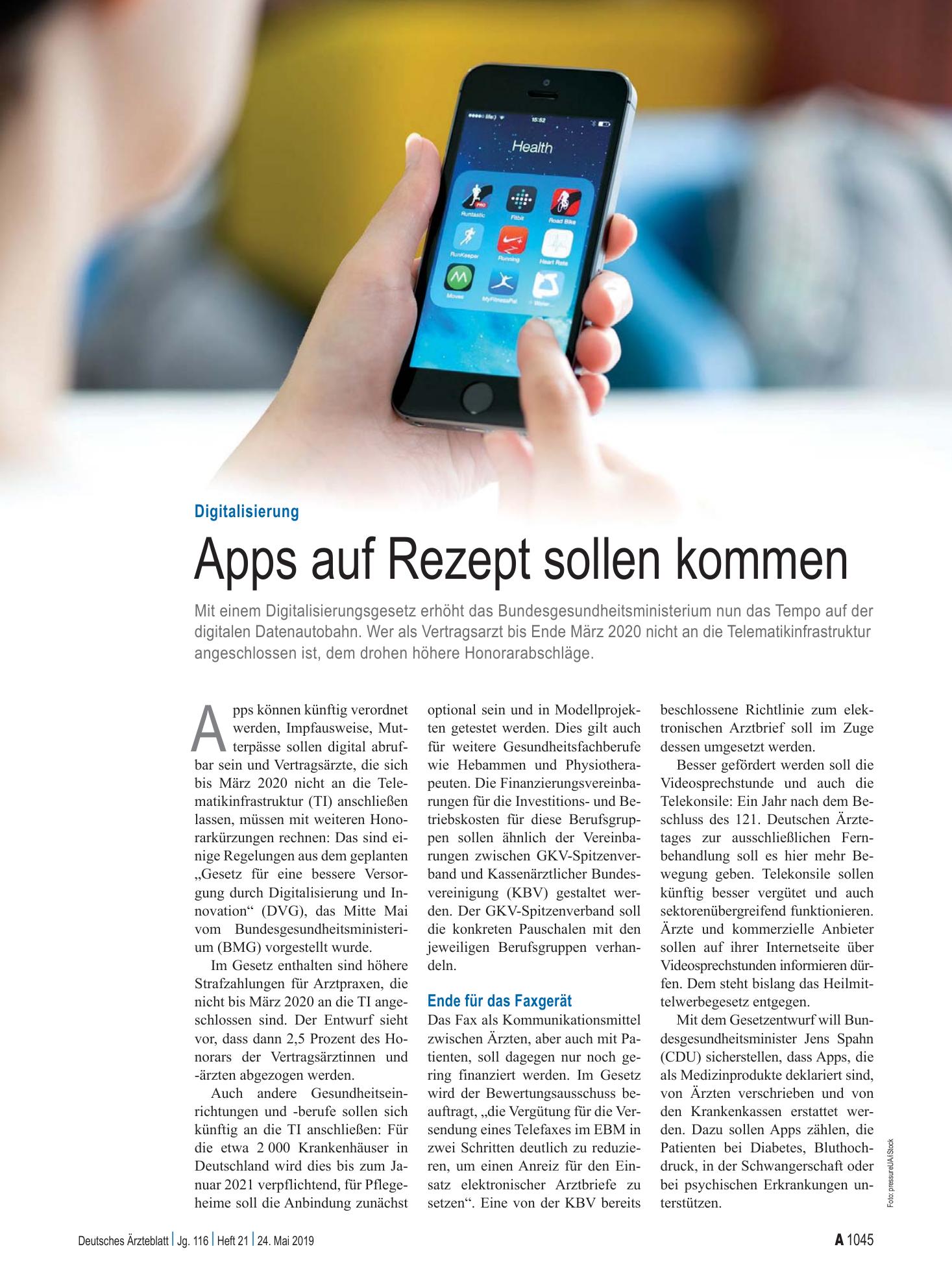 Vorschauseite 1: Digitalisierung: Apps auf Rezept sollen kommen – Deutsches Ärzteblatt