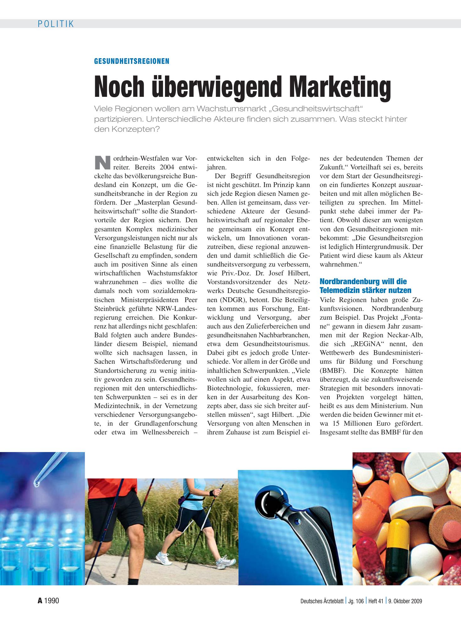 Vorschauseite 1: Gesundheitsregionen: Noch überwiegend Marketing – Deutsches Ärzteblatt