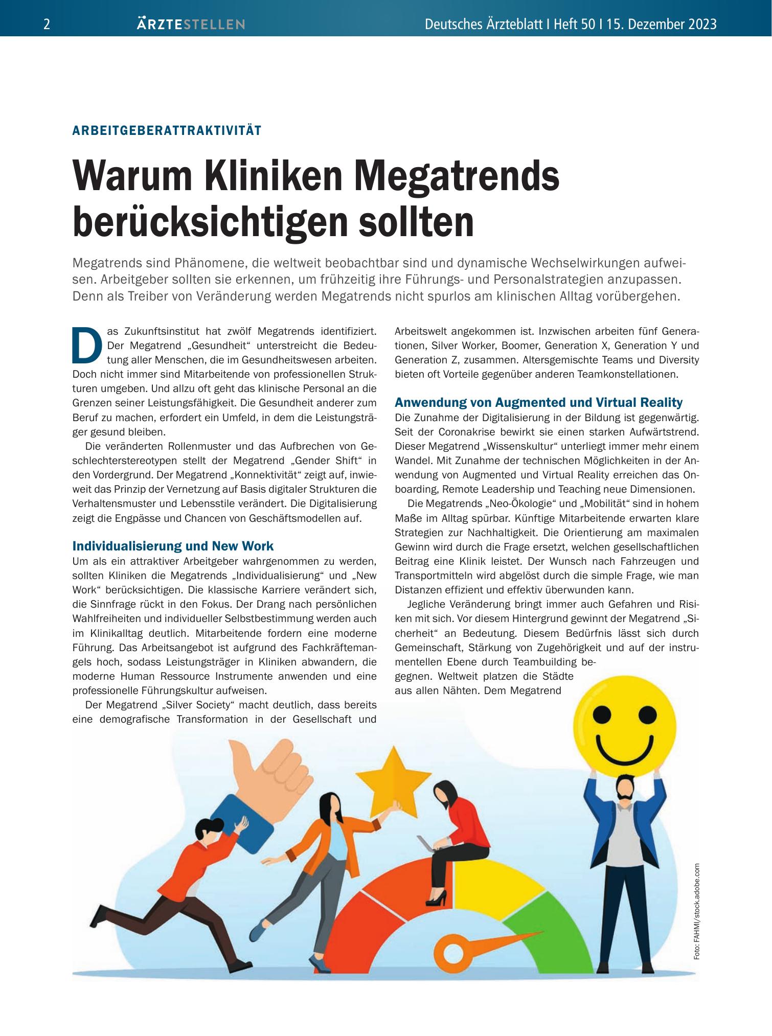 Vorschauseite 1: Arbeitgeberattraktivität: Warum Kliniken Megatrends berücksichtigen sollten – Deutsches Ärzteblatt