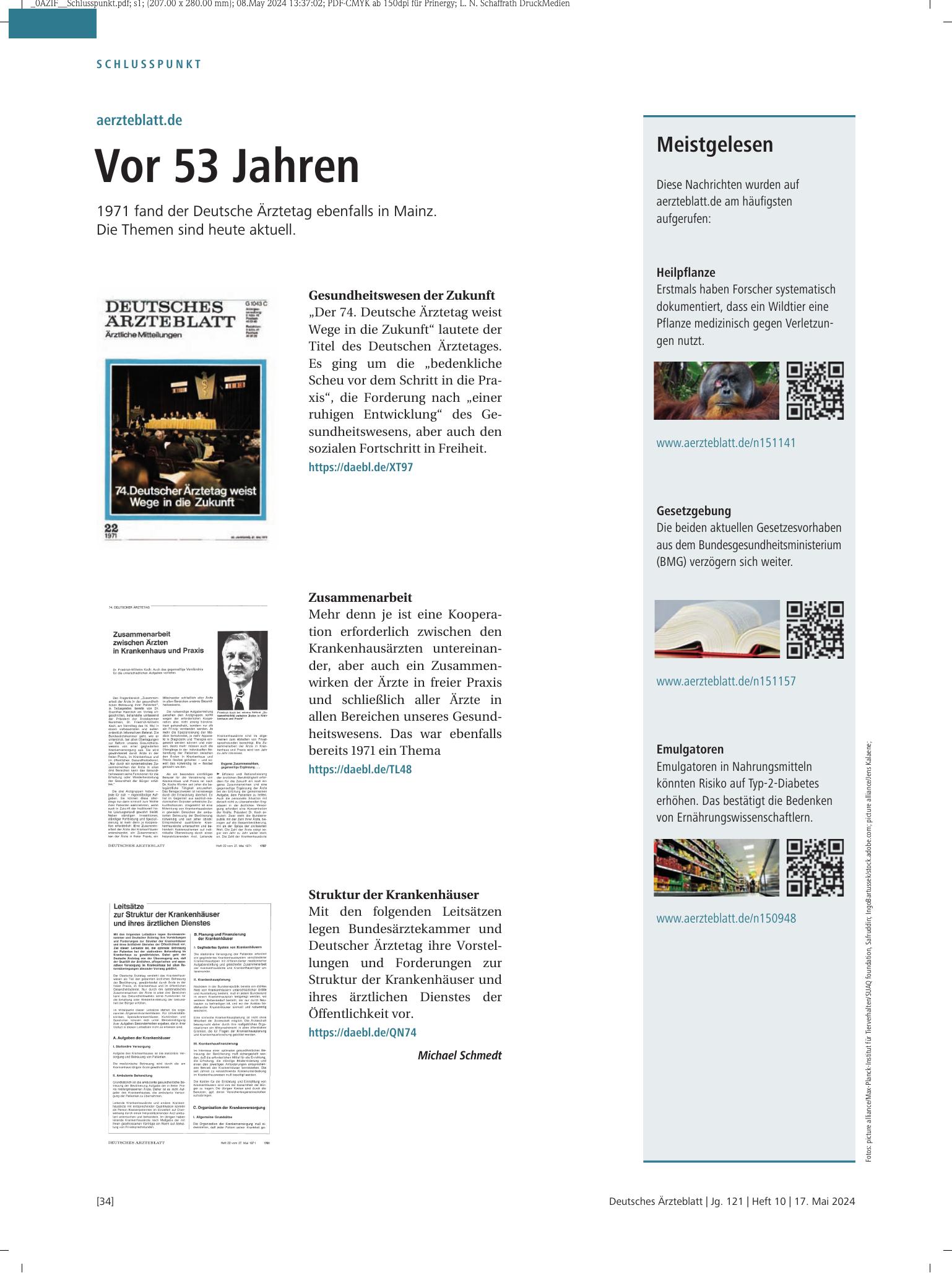 Vorschauseite 1: Meistgelesen – Deutsches Ärzteblatt