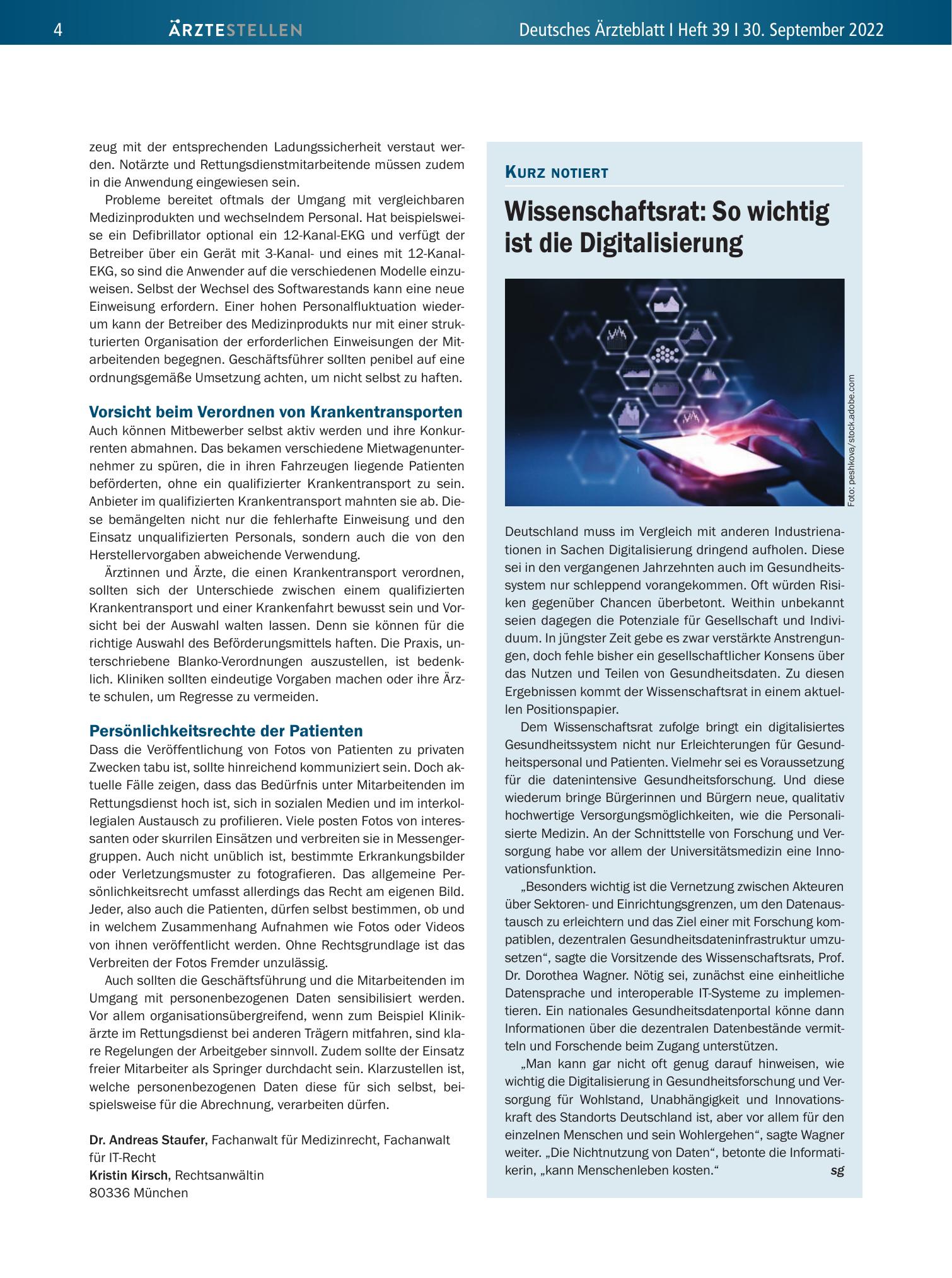 Vorschauseite 1: Wissenschaftsrat: So wichtig ist die Digitalisierung – Deutsches Ärzteblatt