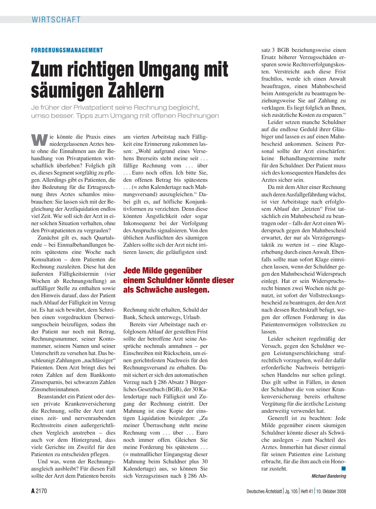 Vorschauseite 1: Forderungsmanagement: Zum richtigen Umgang mit säumigen Zahlern – Deutsches Ärzteblatt
