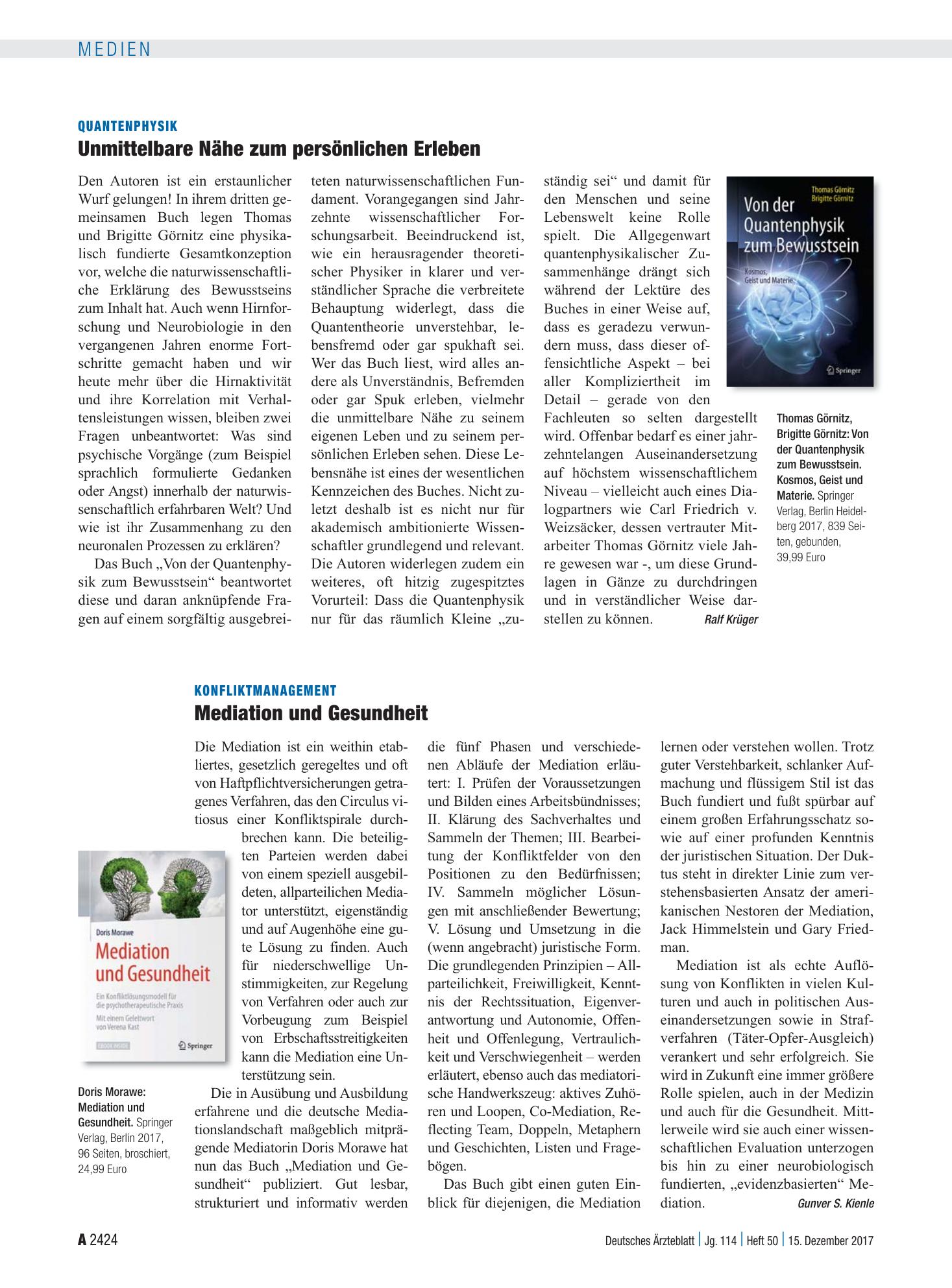 Vorschauseite 1: Konfliktmanagement: Mediation und Gesundheit – Deutsches Ärzteblatt